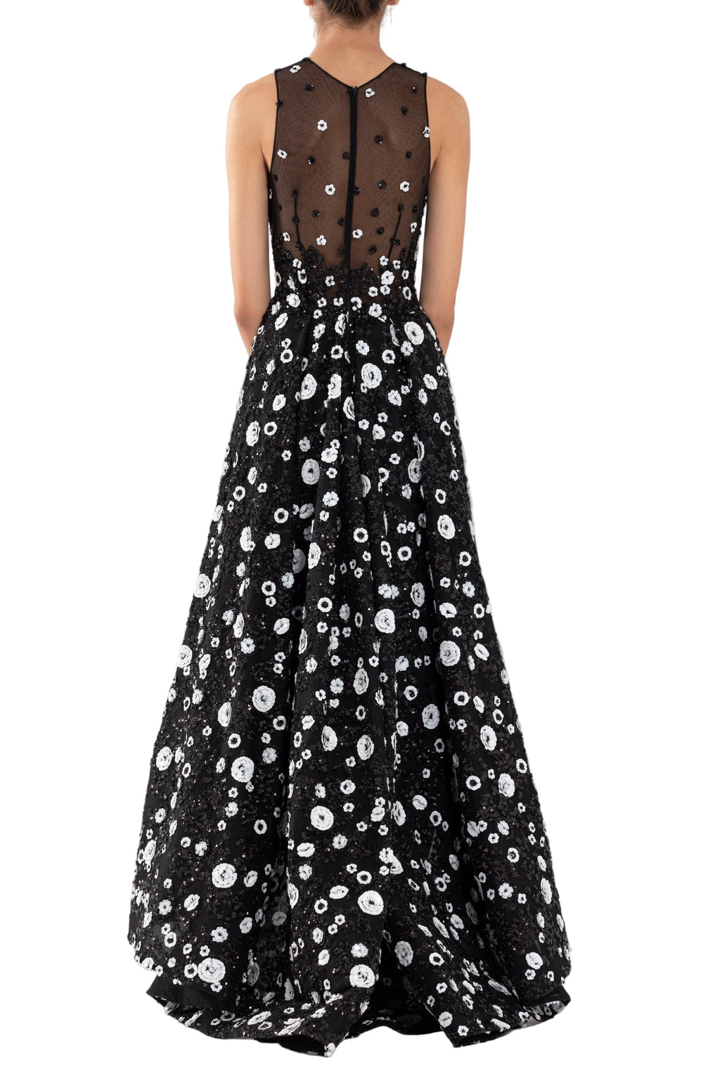 TULLE HIGH-LOW DRESS WITH DOTTED BEADING
