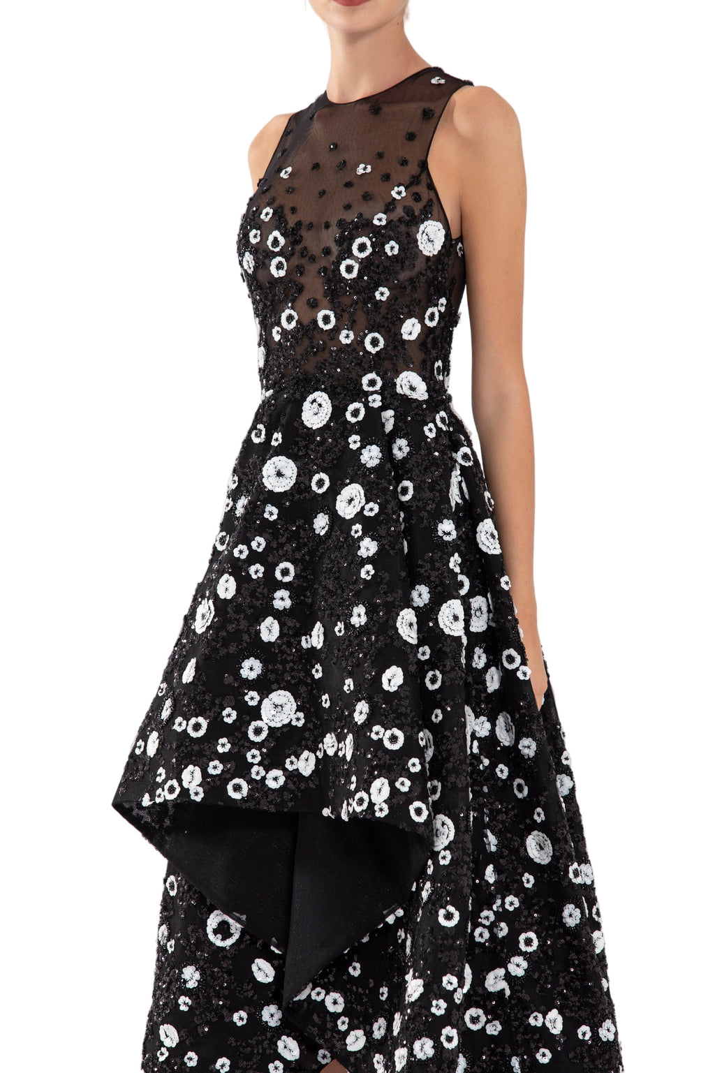 TULLE HIGH-LOW DRESS WITH DOTTED BEADING