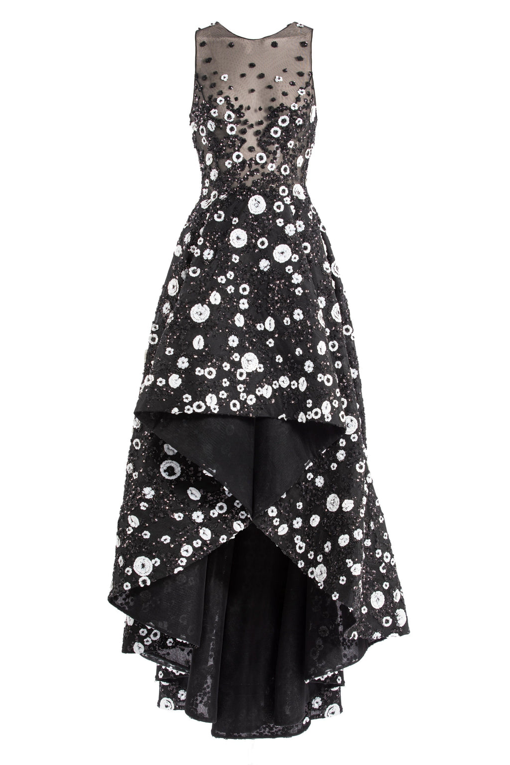 TULLE HIGH-LOW DRESS WITH DOTTED BEADING