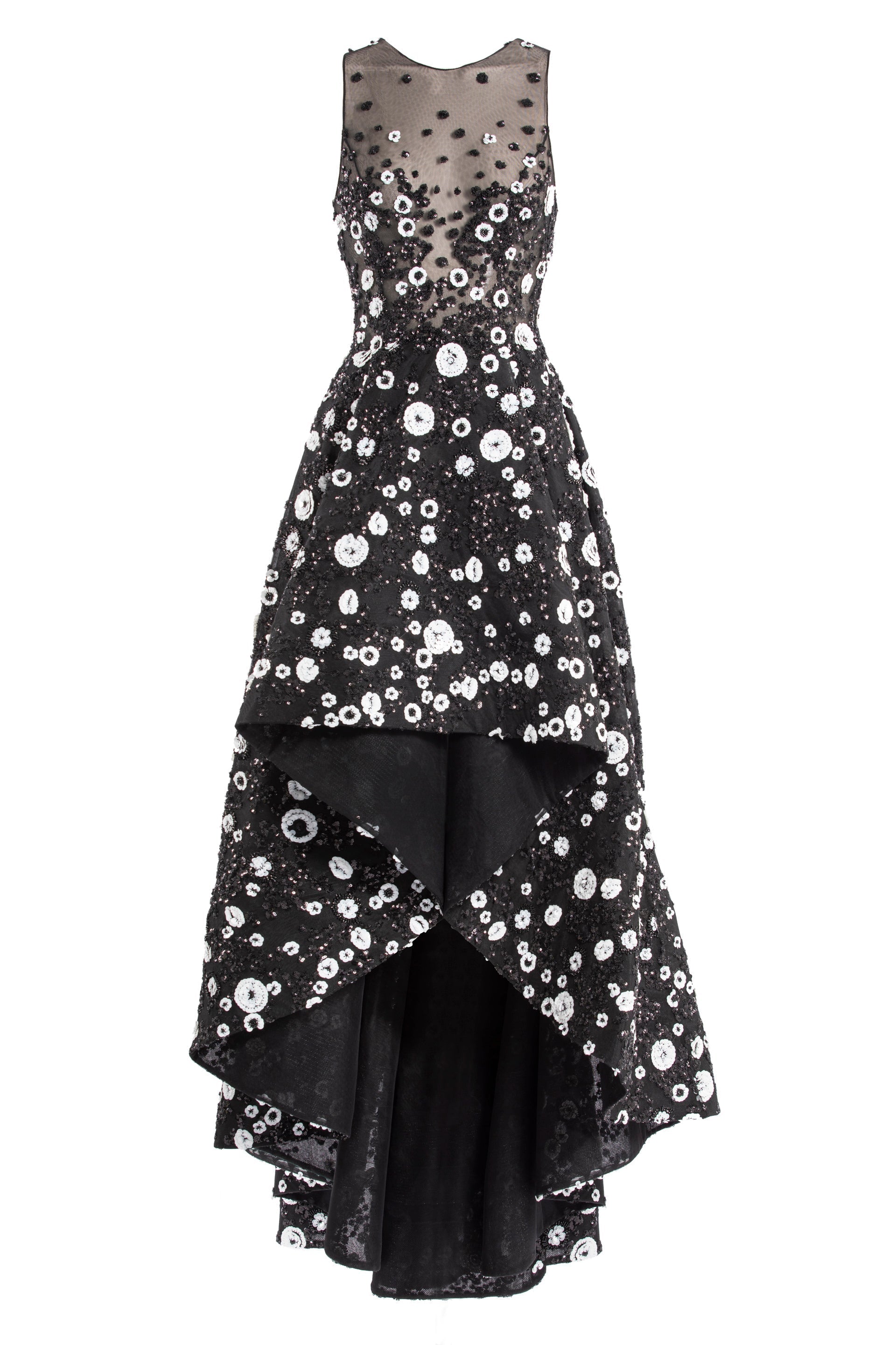 TULLE HIGH-LOW DRESS WITH DOTTED BEADING