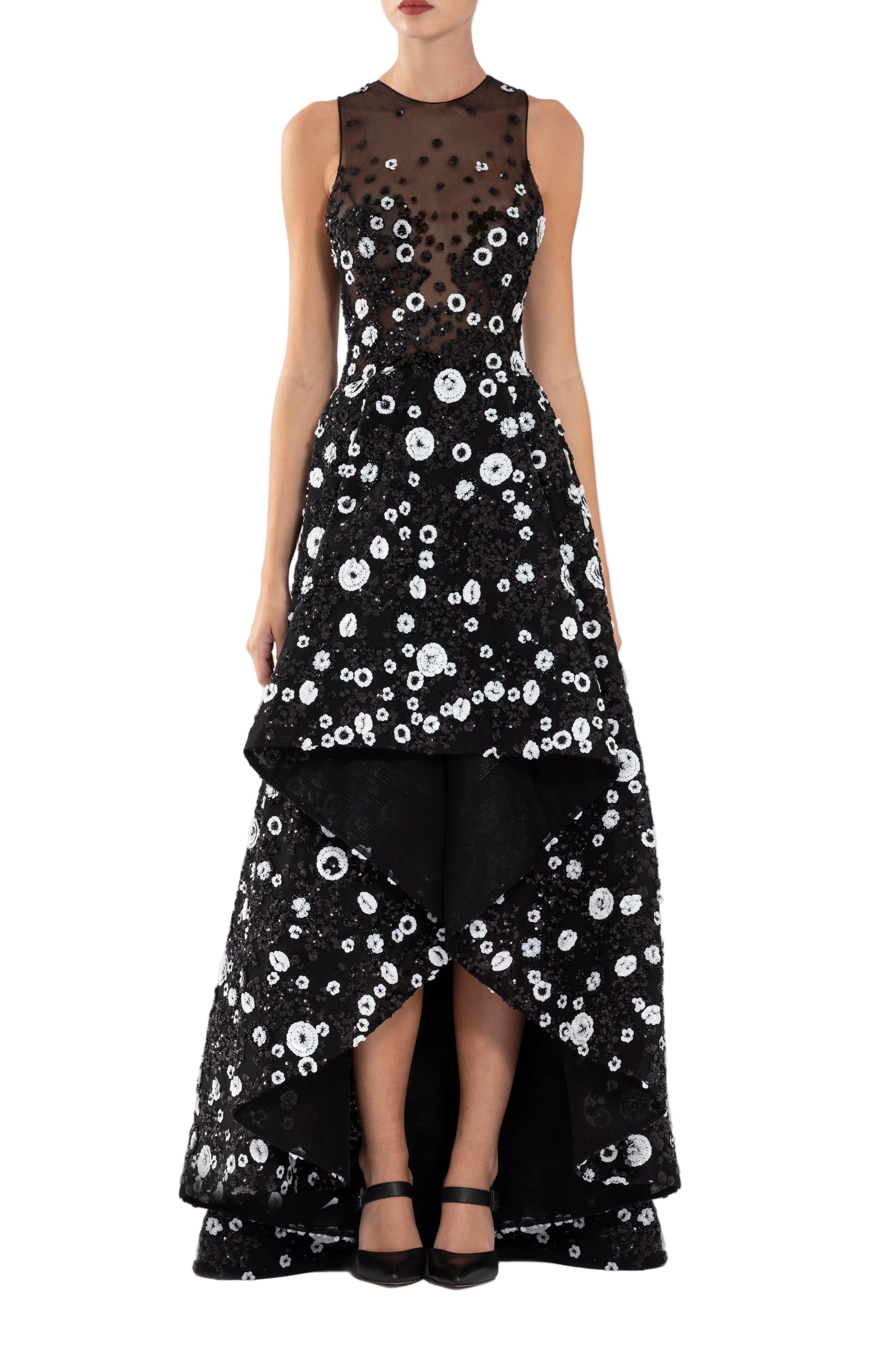 TULLE HIGH-LOW DRESS WITH DOTTED BEADING