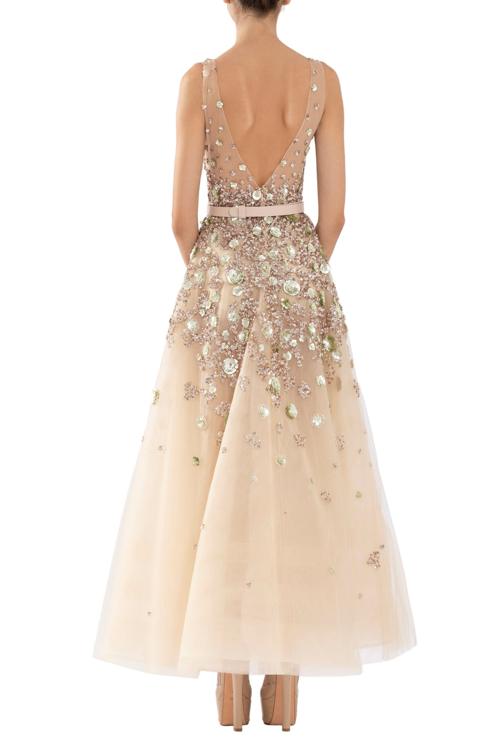 TULLE ANKLE LENGTH DRESS WITH DOTTED BEADING
