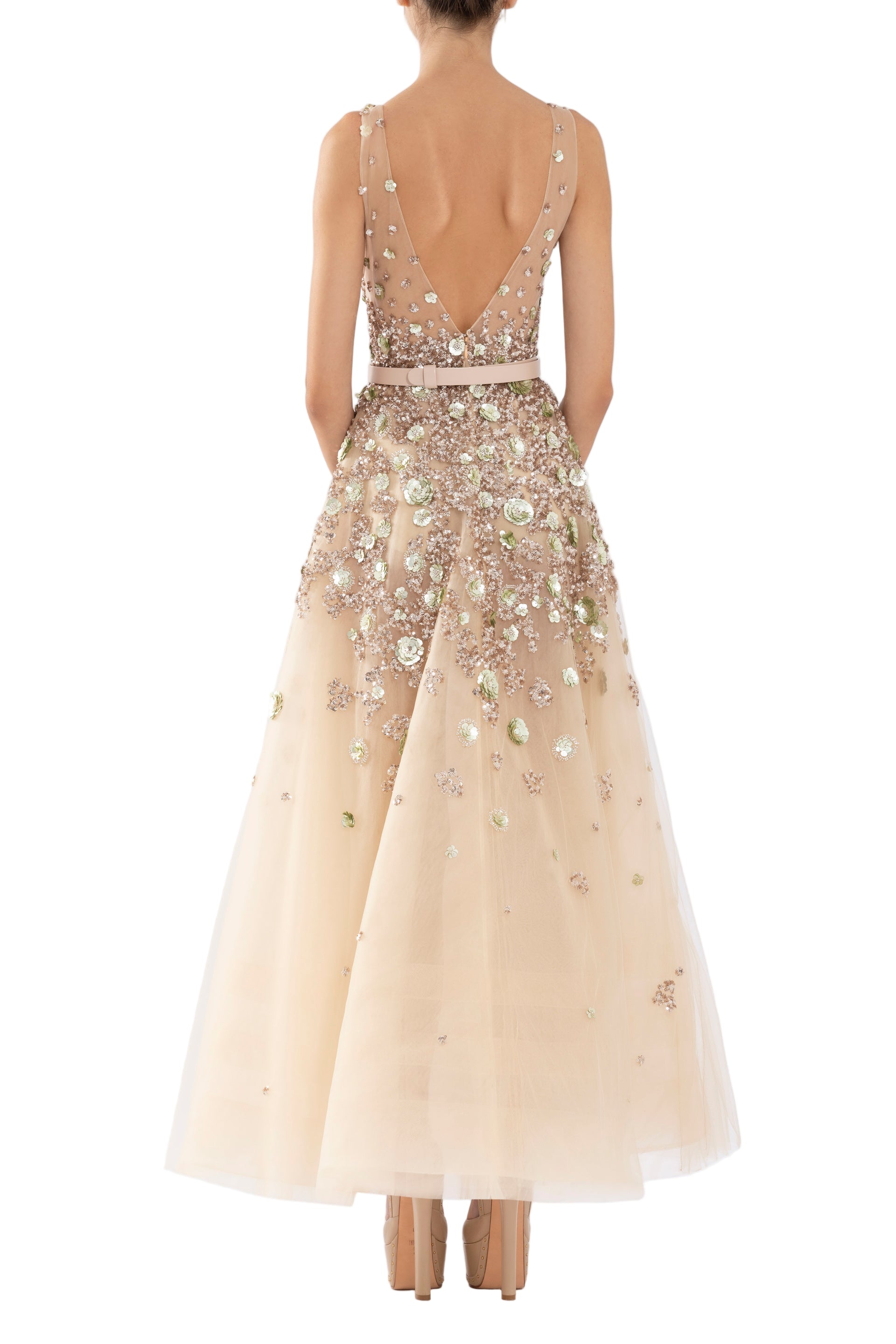 TULLE ANKLE LENGTH DRESS WITH DOTTED BEADING