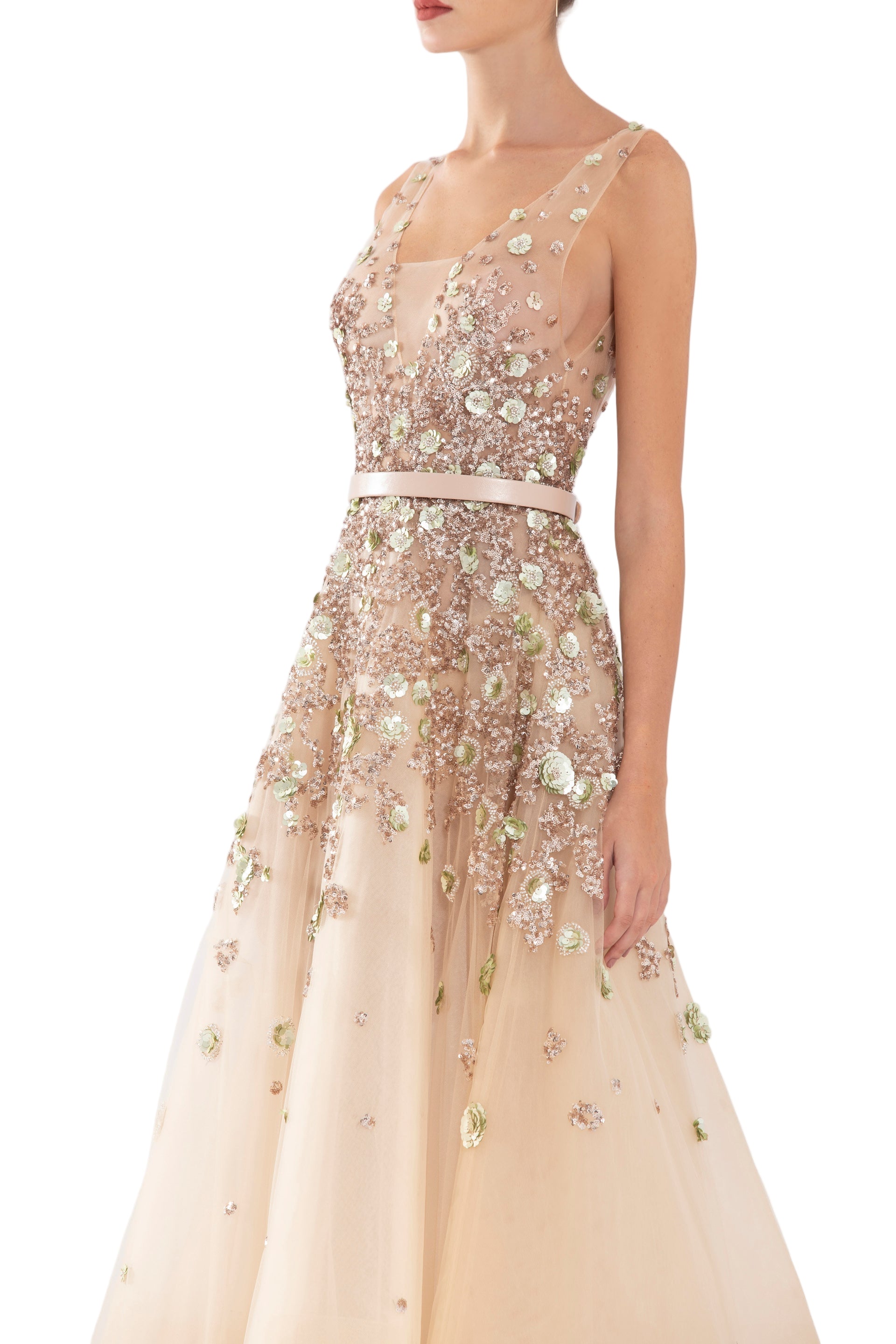 TULLE ANKLE LENGTH DRESS WITH DOTTED BEADING