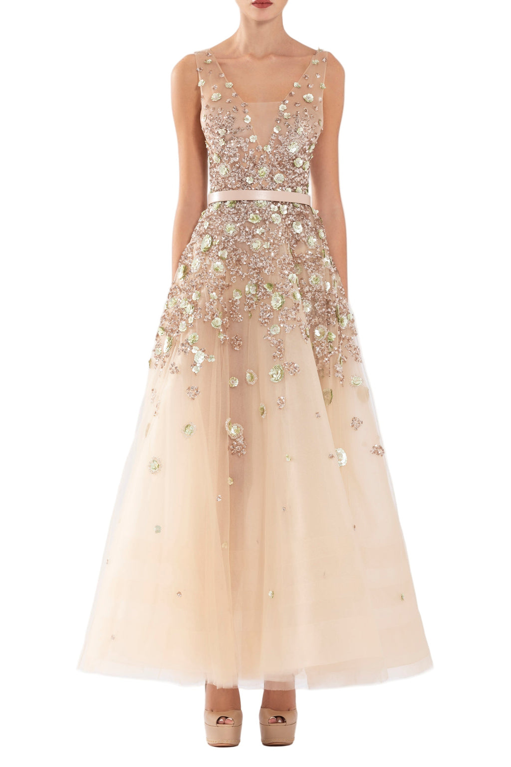 TULLE ANKLE LENGTH DRESS WITH DOTTED BEADING