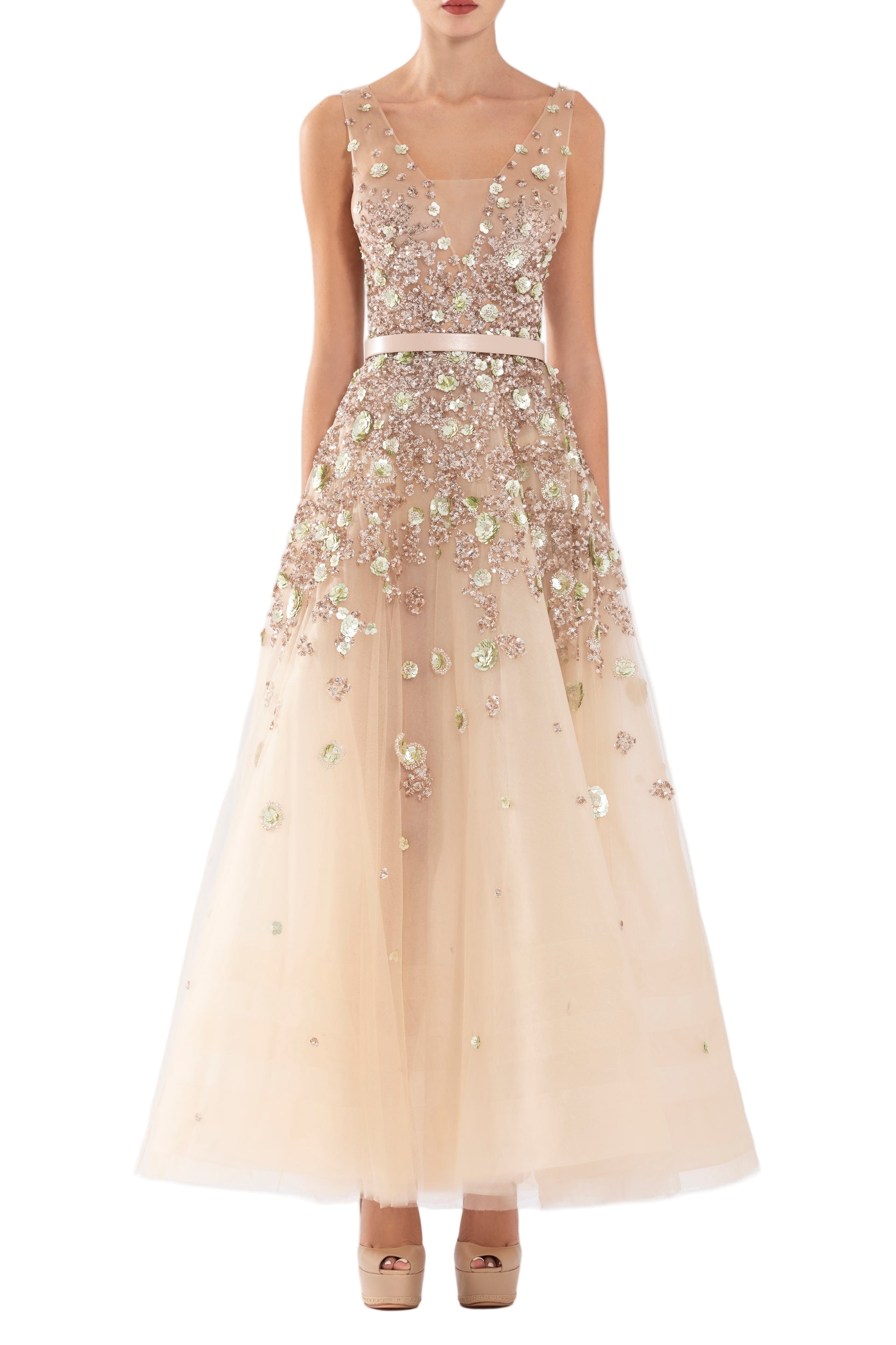 TULLE ANKLE LENGTH DRESS WITH DOTTED BEADING