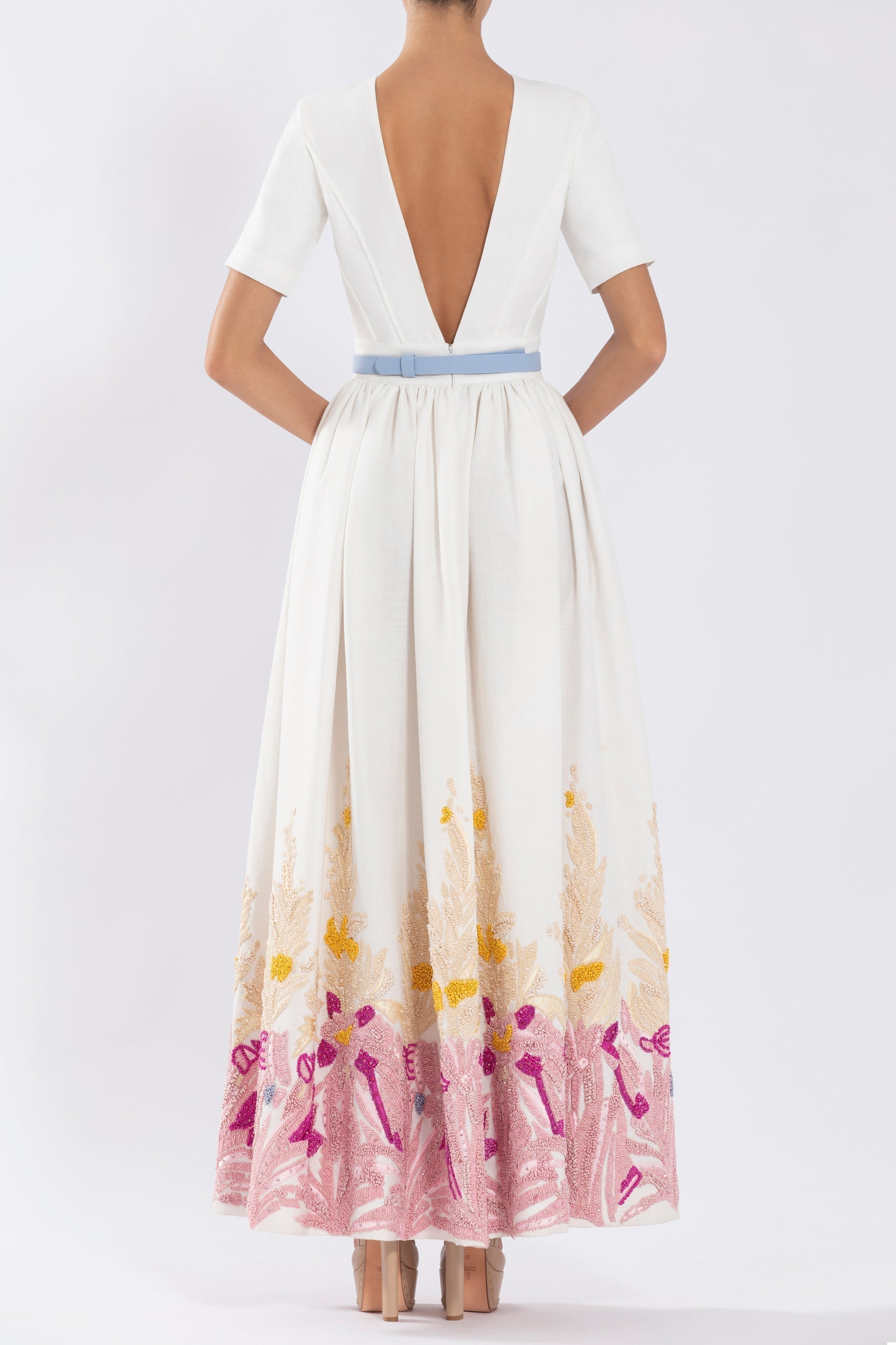 Linen dress with abstract beading