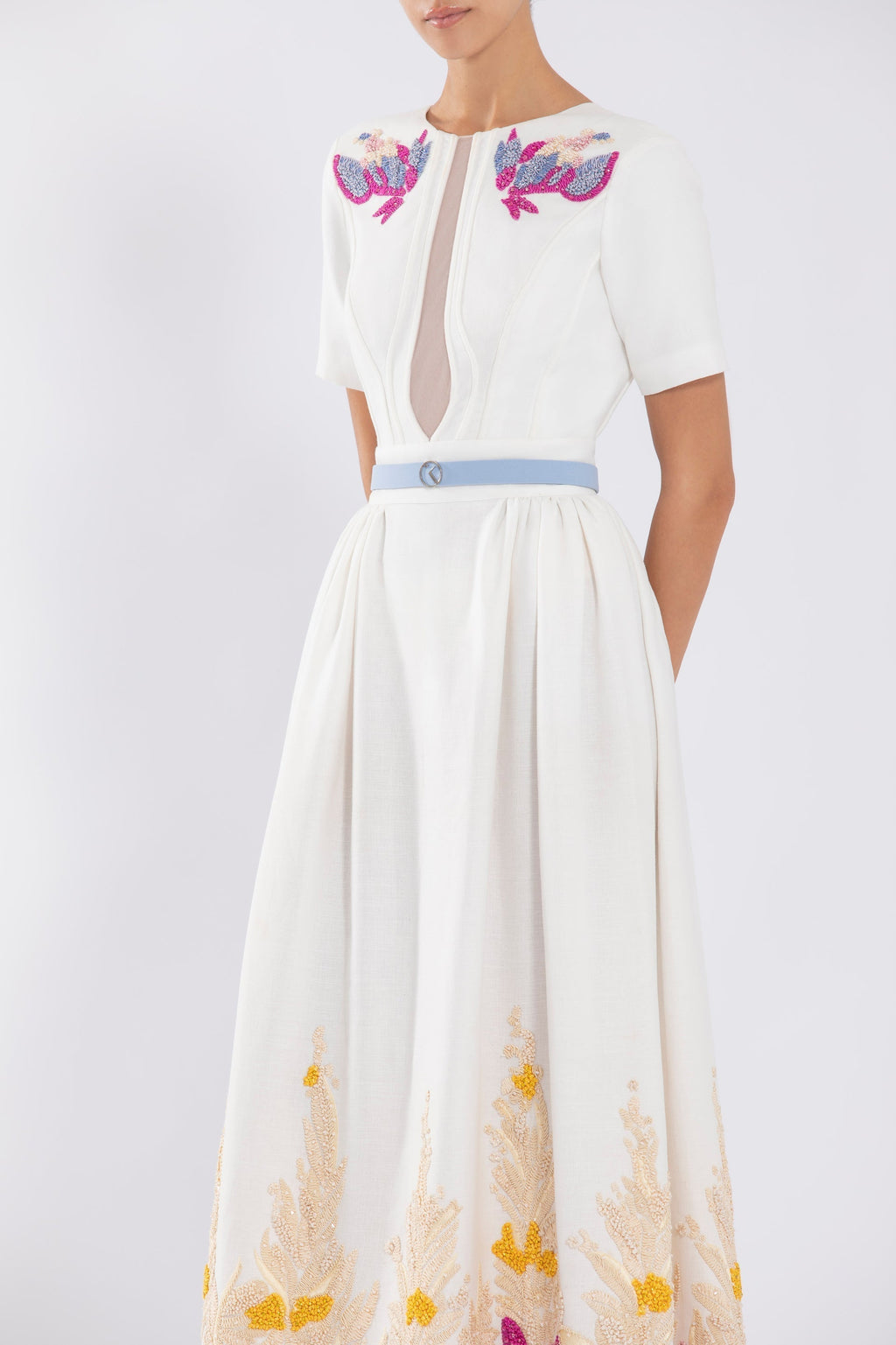 Linen dress with abstract beading
