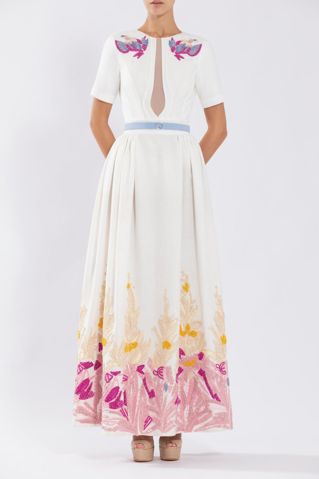 Linen dress with abstract beading