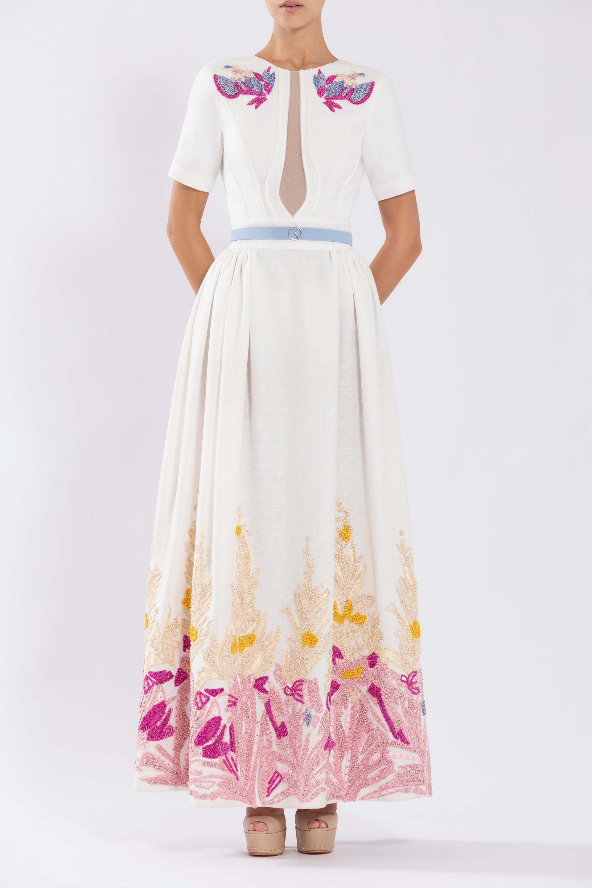 Linen dress with abstract beading