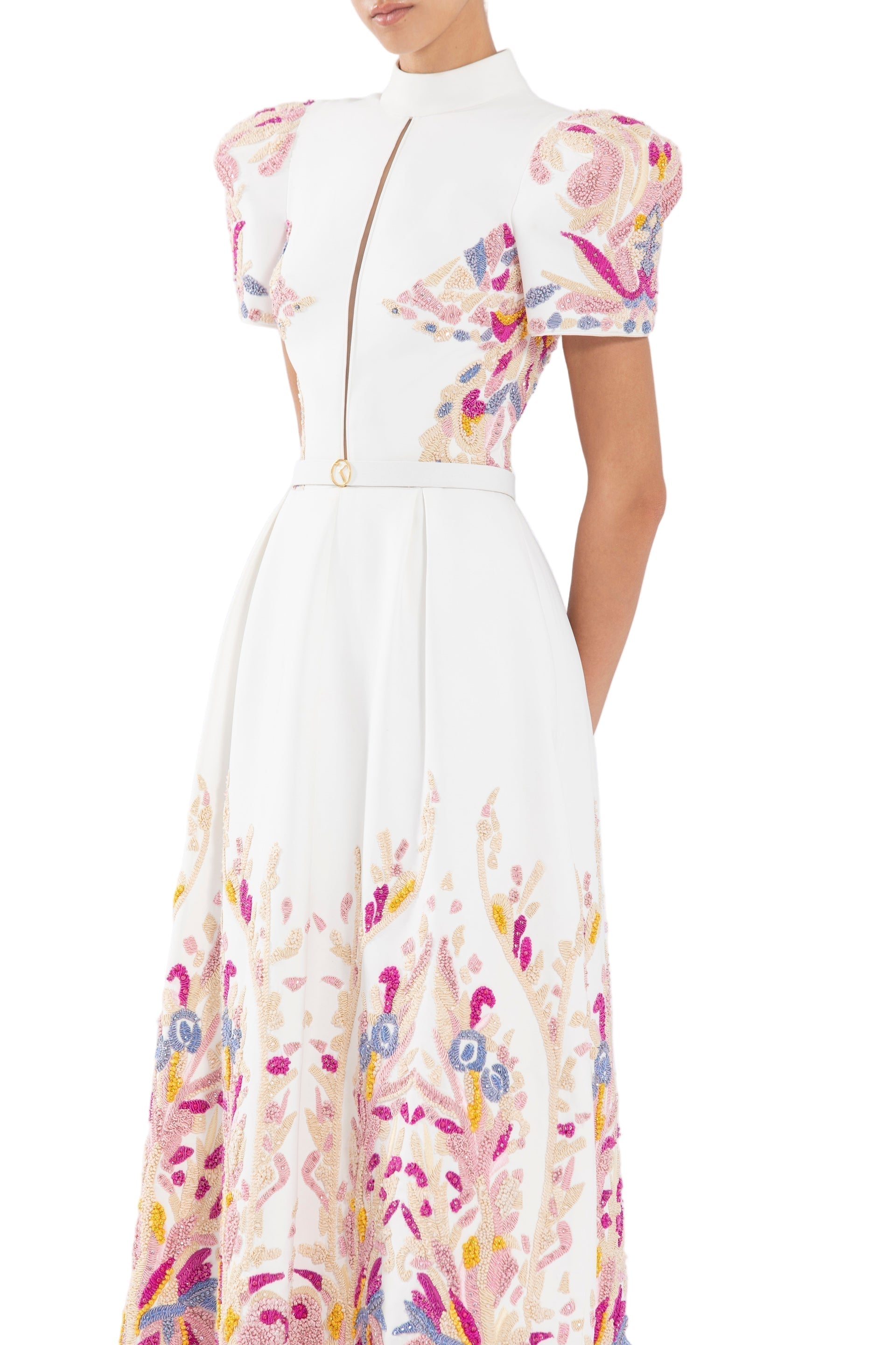 CREPE DRESS WITH ABSTRACT BEADING