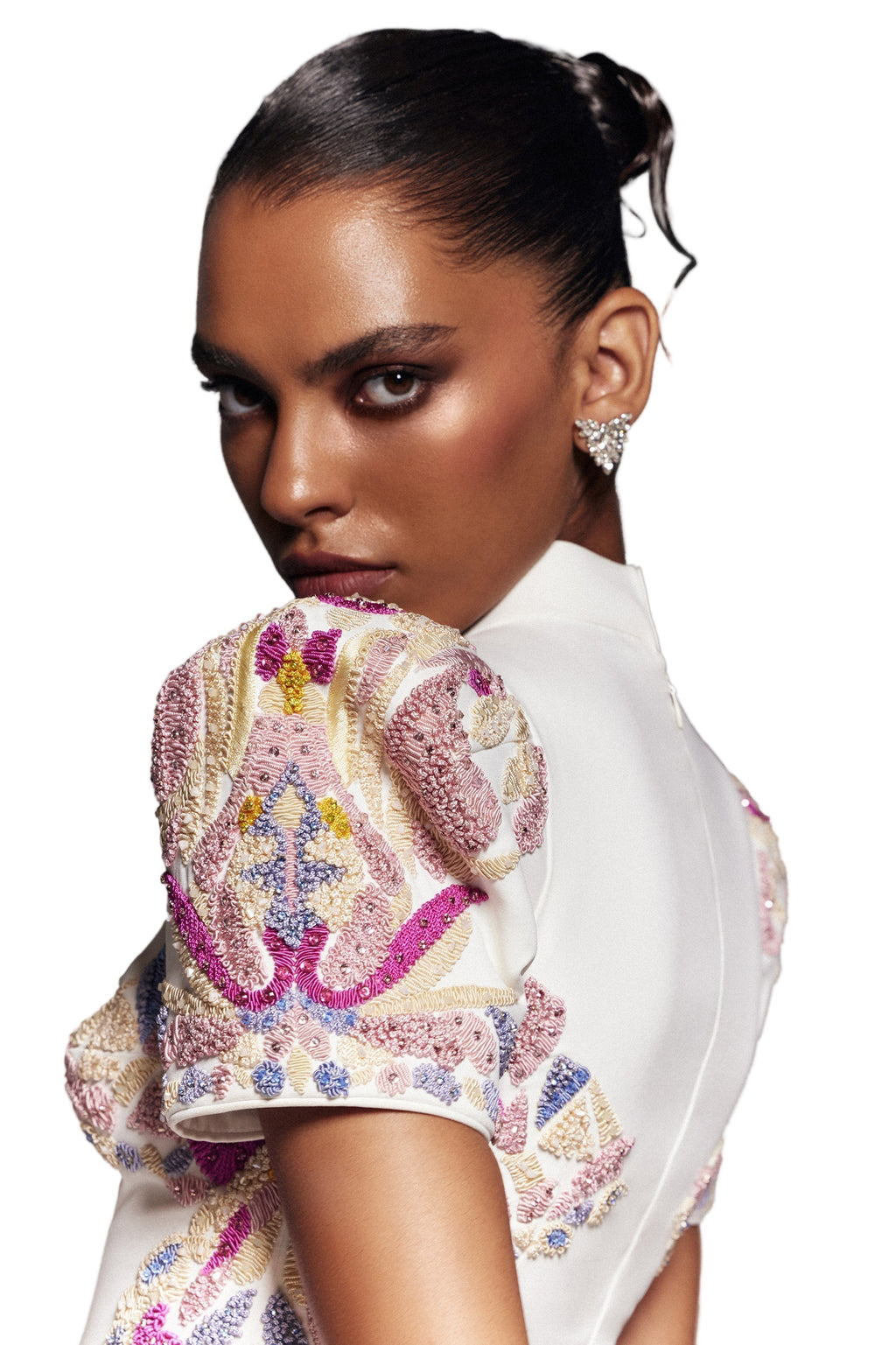 CREPE DRESS WITH ABSTRACT BEADING