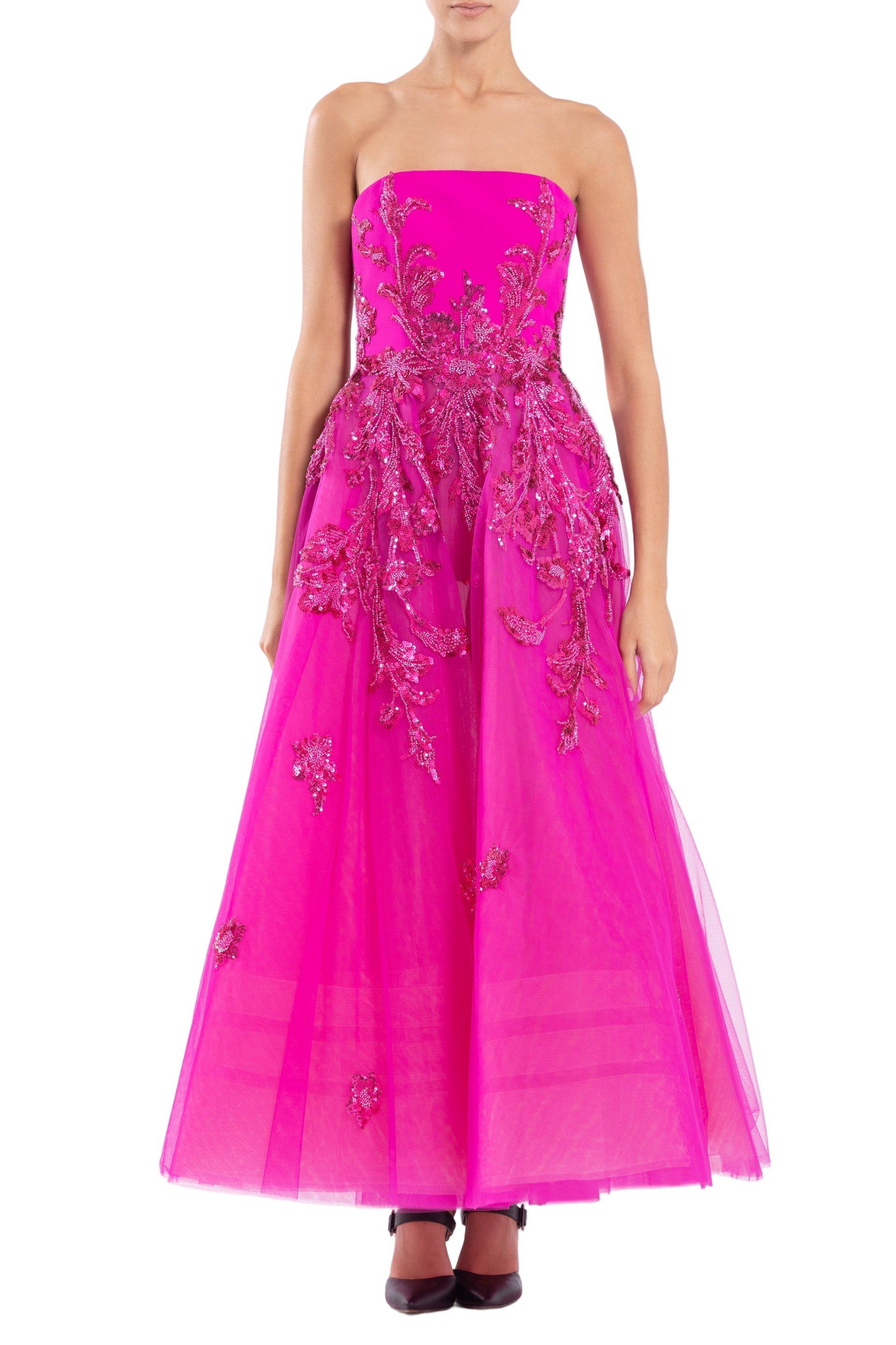 TULLE BEADED DRESS WITH A CREPE STRAPLESS TOP