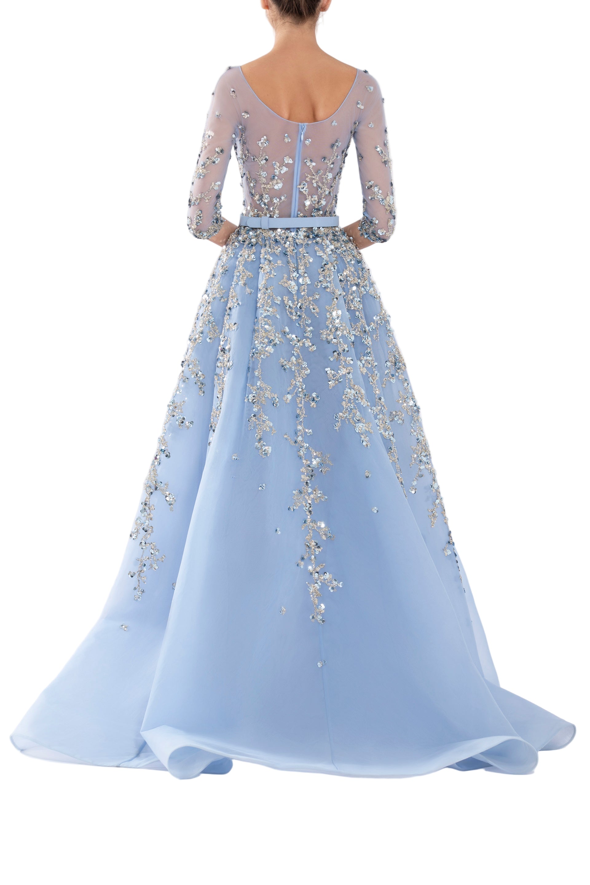 TULLE BEADED DRESS WITH ENVELOPE SKIRT AND OVERSKIRT