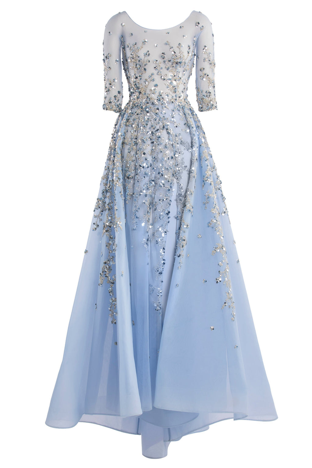 TULLE BEADED DRESS WITH ENVELOPE SKIRT AND OVERSKIRT