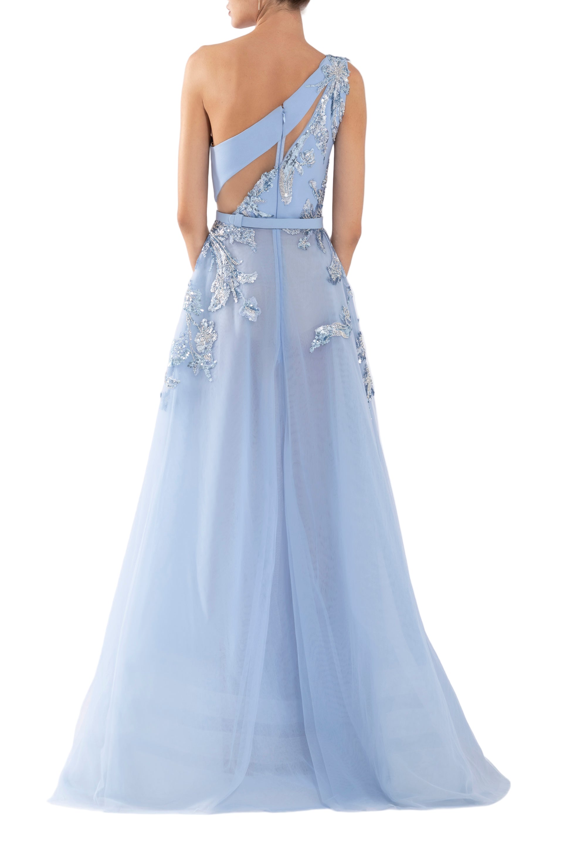 TULLE BEADED DRESS WITH FLORAL BEADING