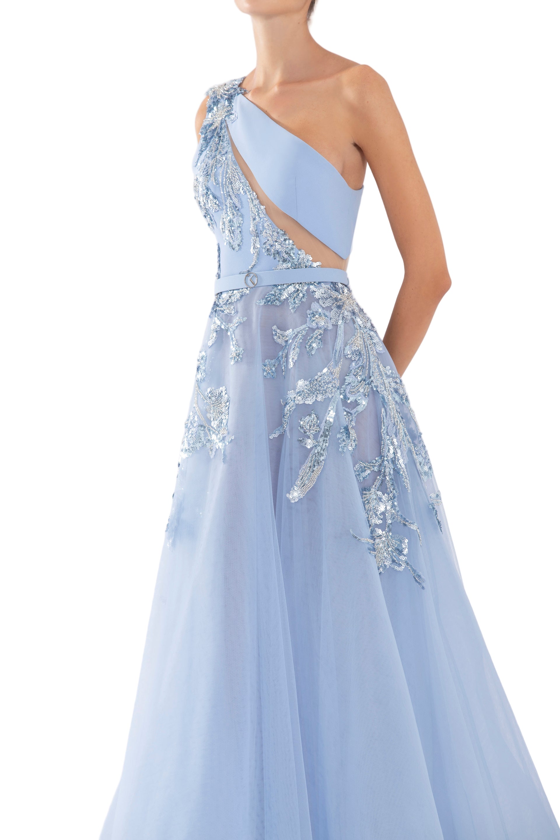 TULLE BEADED DRESS WITH FLORAL BEADING