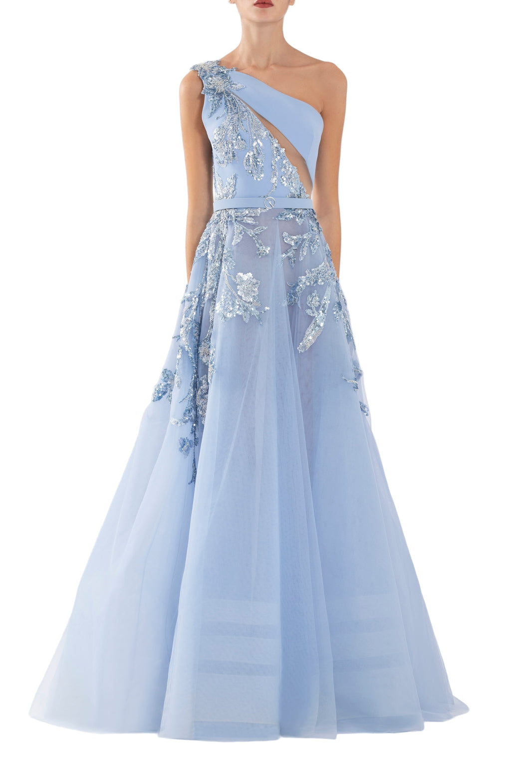 TULLE BEADED DRESS WITH FLORAL BEADING