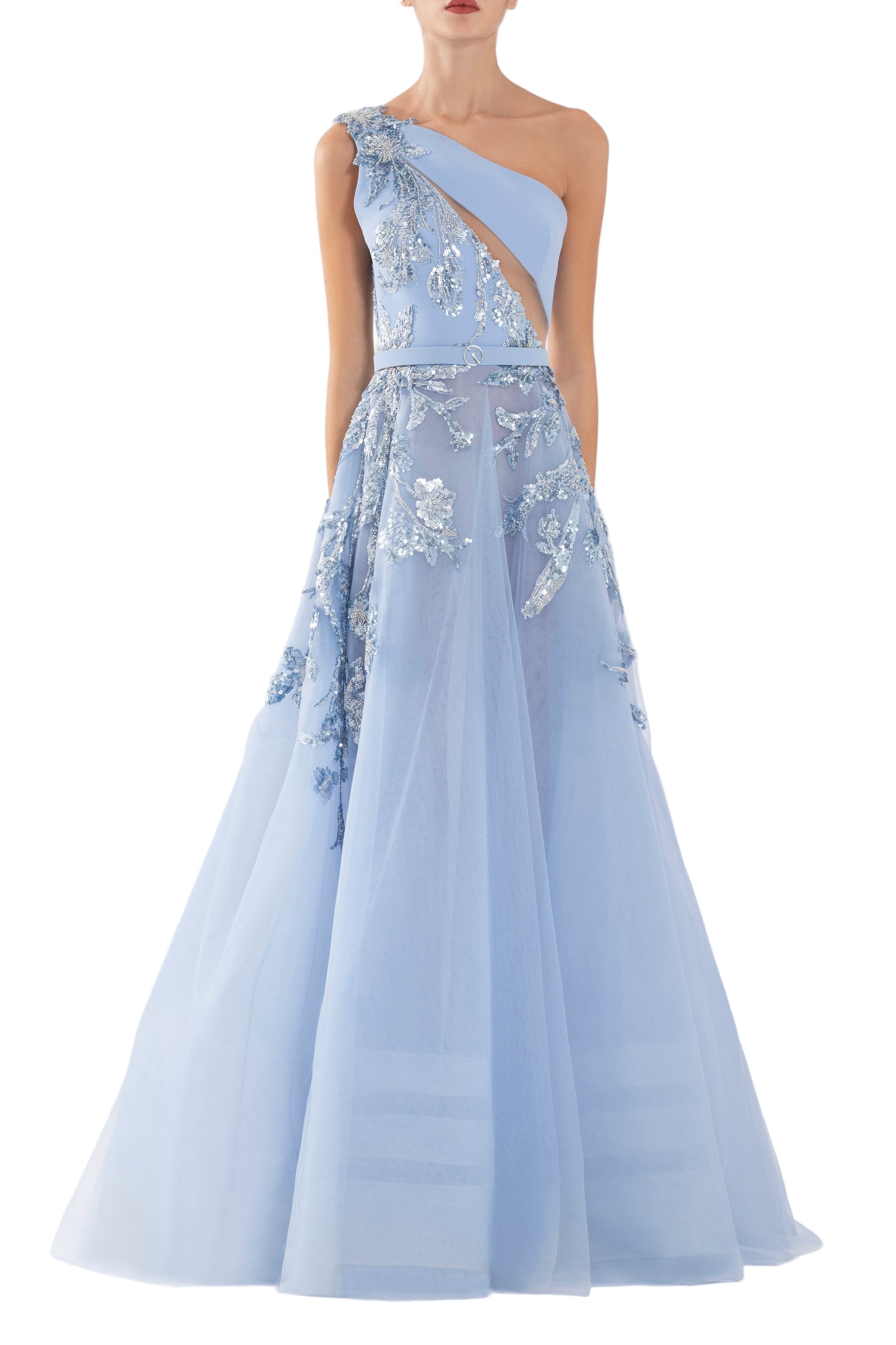 TULLE BEADED DRESS WITH FLORAL BEADING