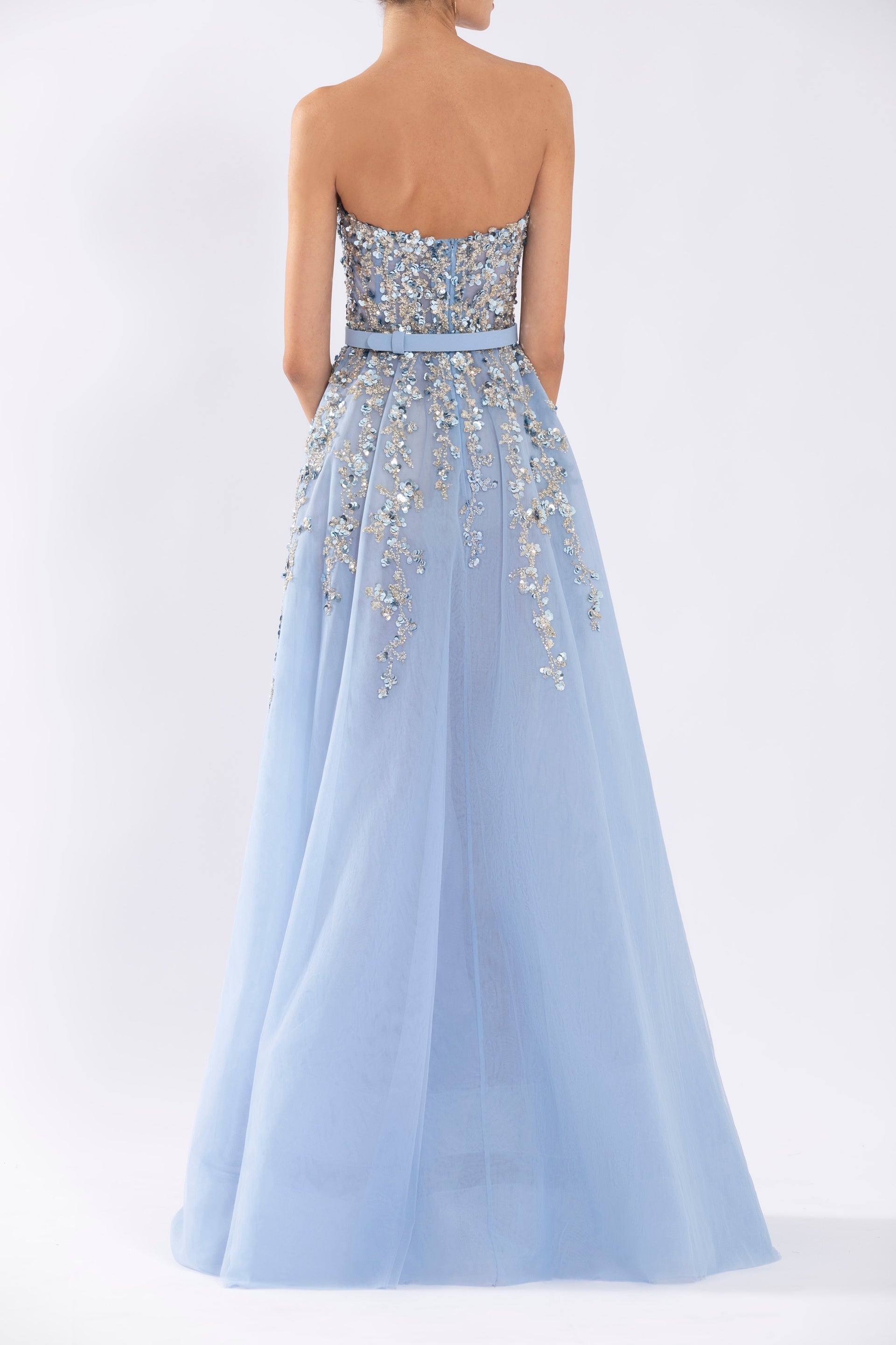 Tulle Strapless Dress With Dotted Beading