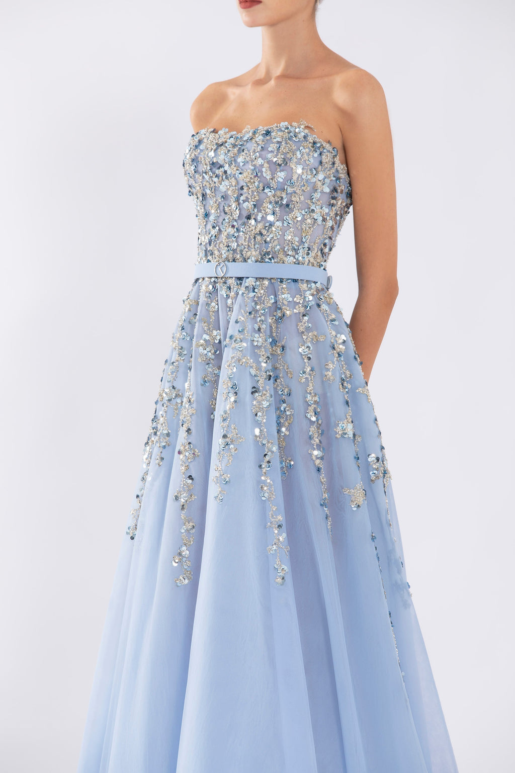 Tulle Strapless Dress With Dotted Beading