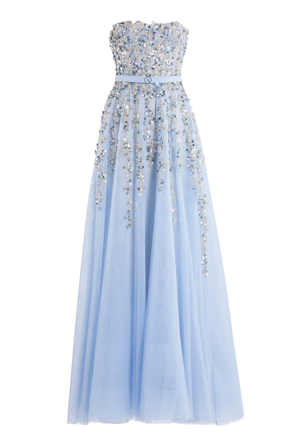 Tulle Strapless Dress With Dotted Beading