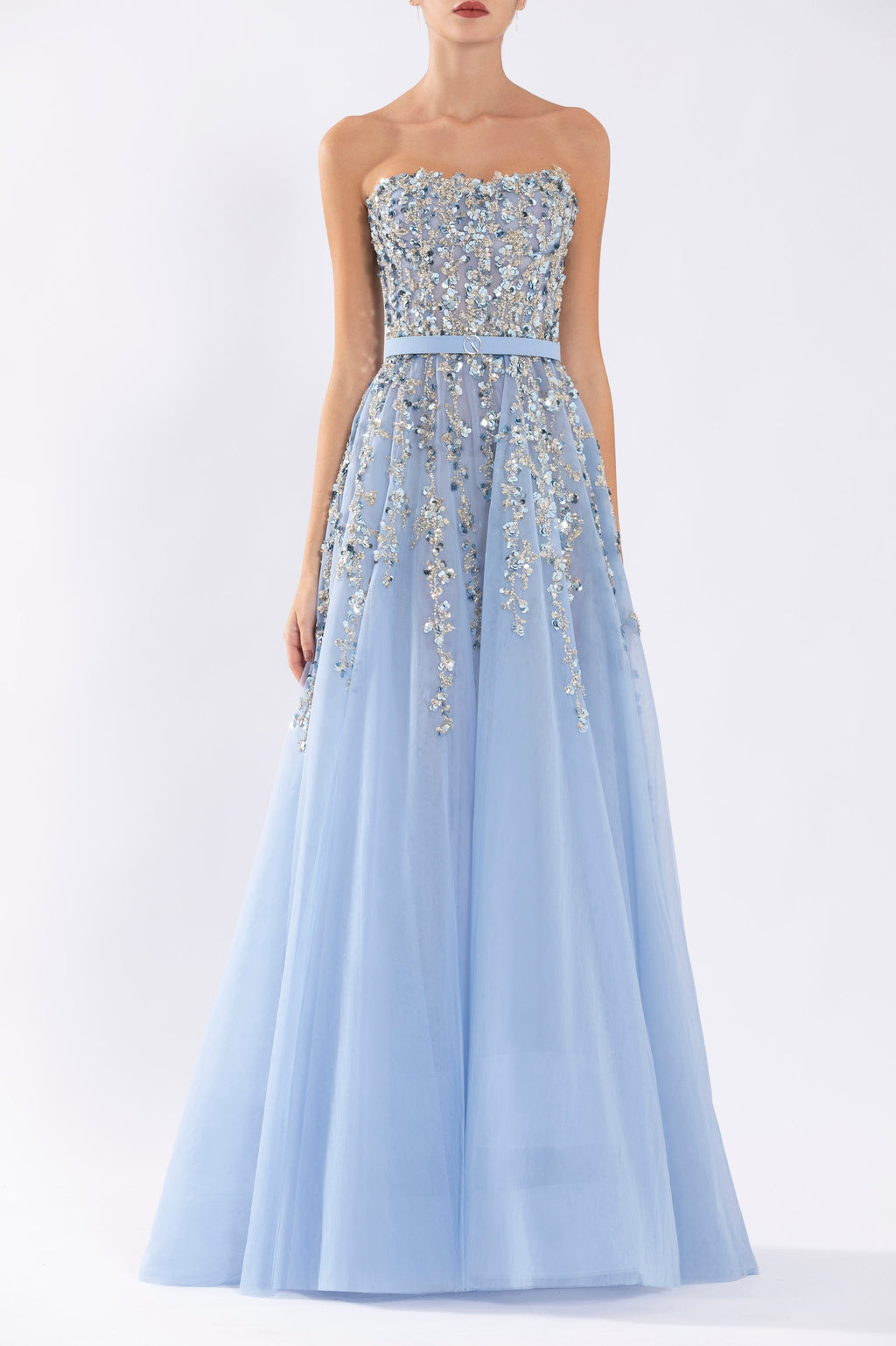 Tulle Strapless Dress With Dotted Beading