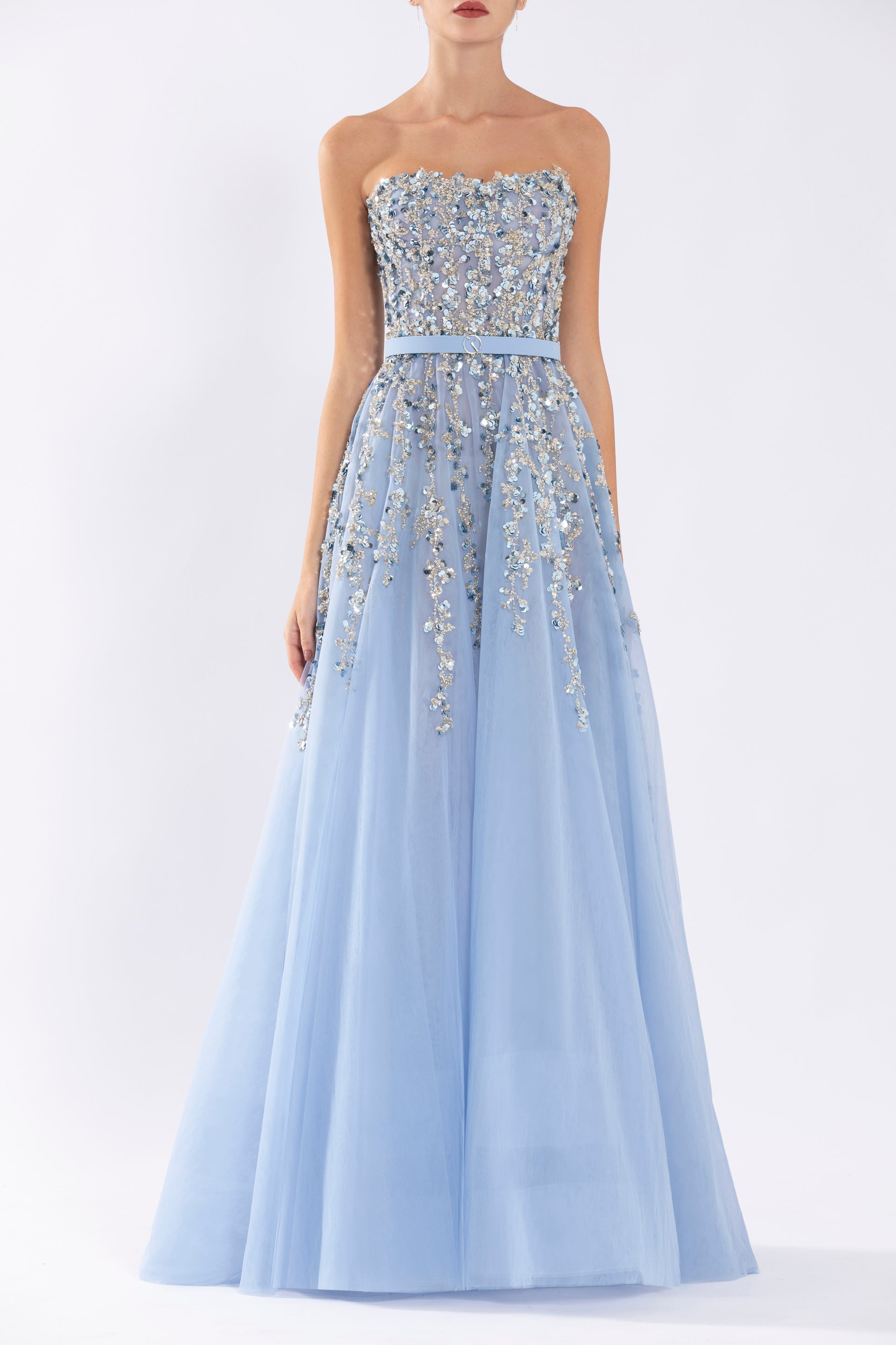 Tulle Strapless Dress With Dotted Beading