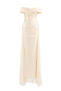 GOLD LAME OFF-SHOULDER DRESS
