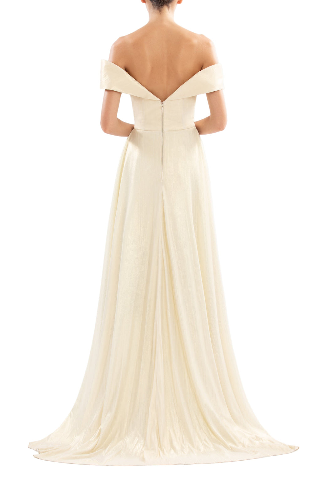 GOLD LAME OFF-SHOULDER DRESS