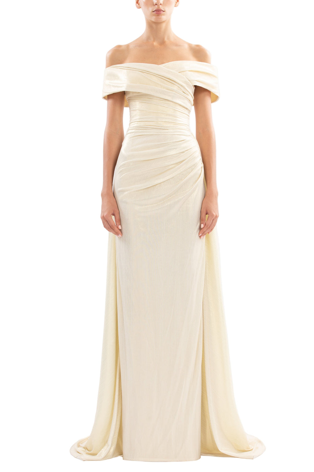 GOLD LAME OFF-SHOULDER DRESS