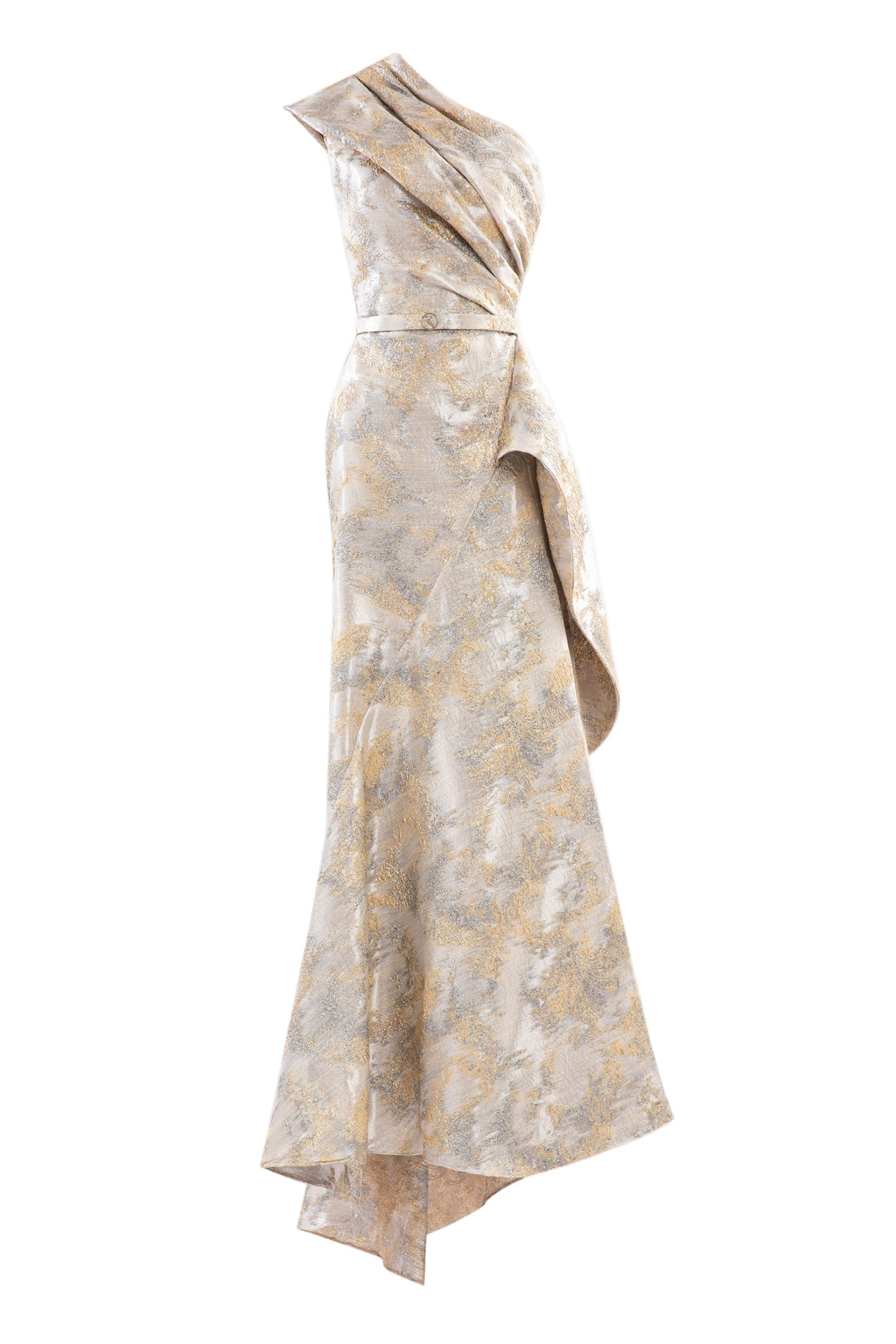 ONE -SHOULDER BROCADE DRESS