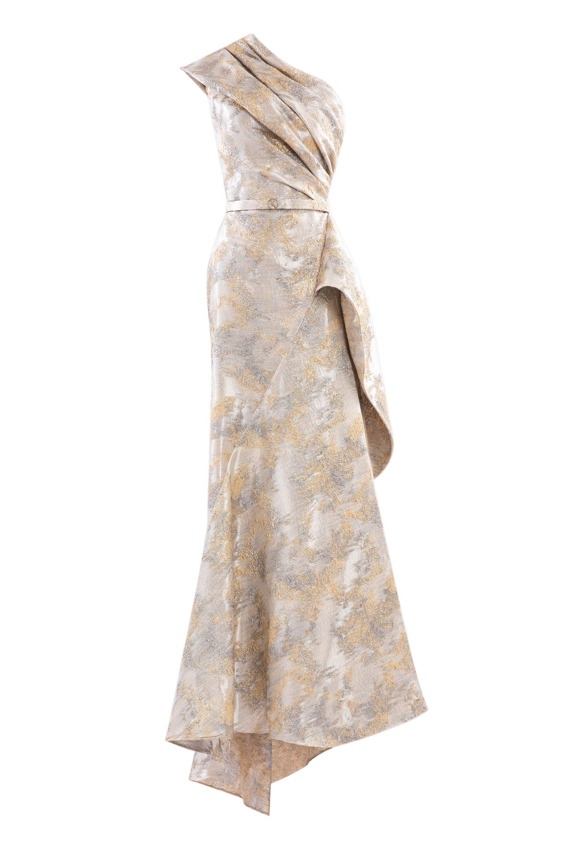 ONE -SHOULDER BROCADE DRESS