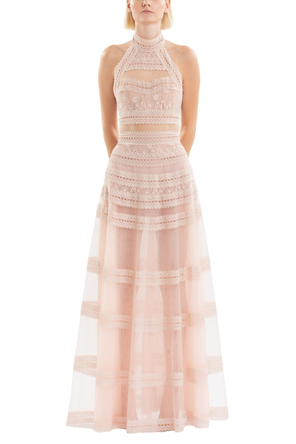 LACE STRIPED LONG DRESS