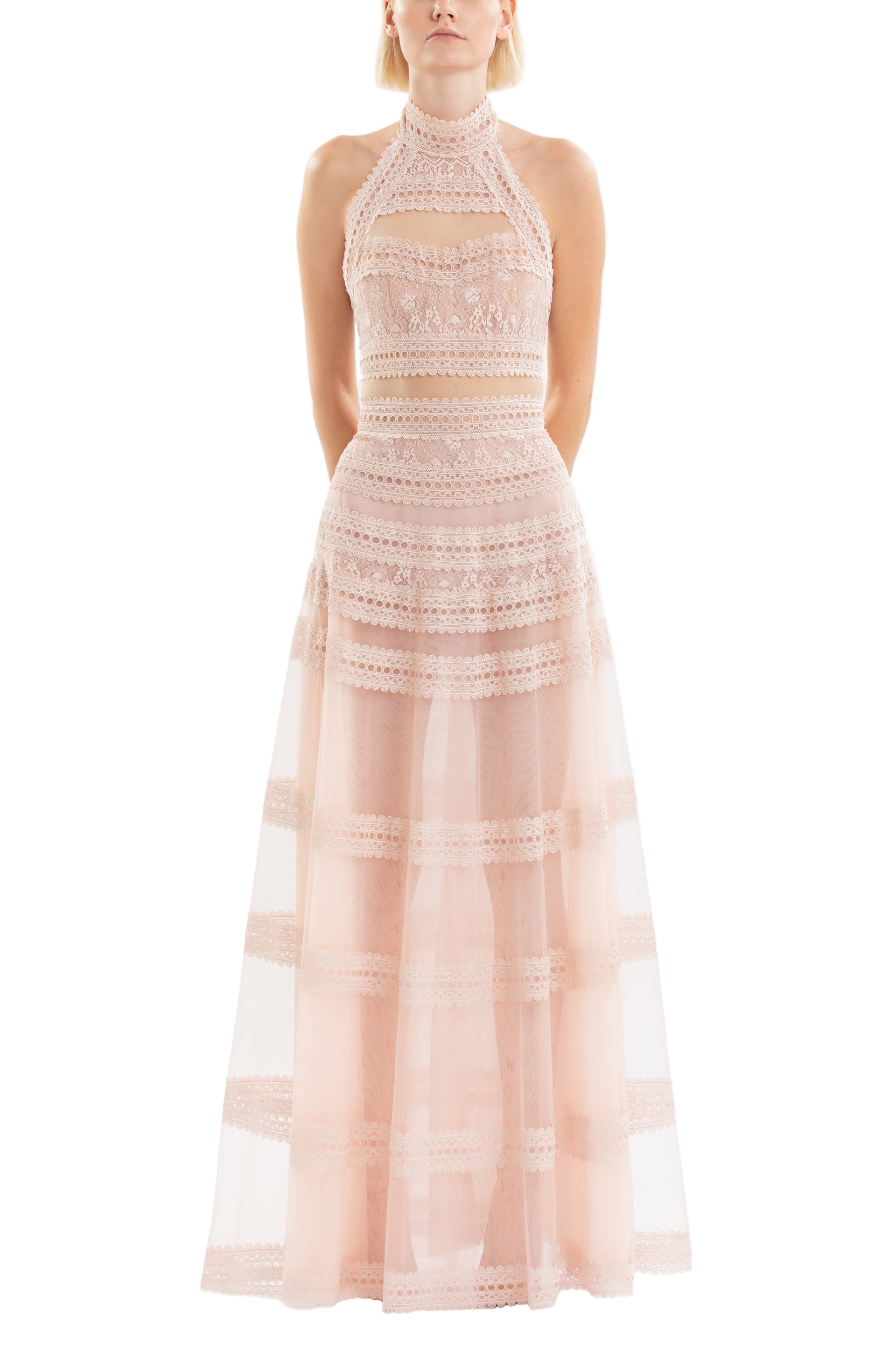 LACE STRIPED LONG DRESS