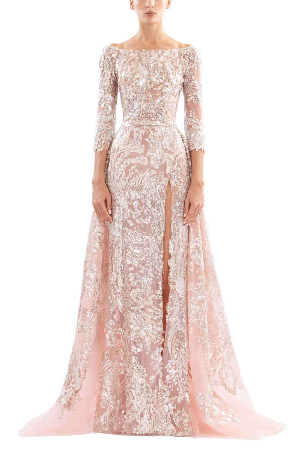 EMBROIDERED LONG DRESS WITH OVERSKIRT