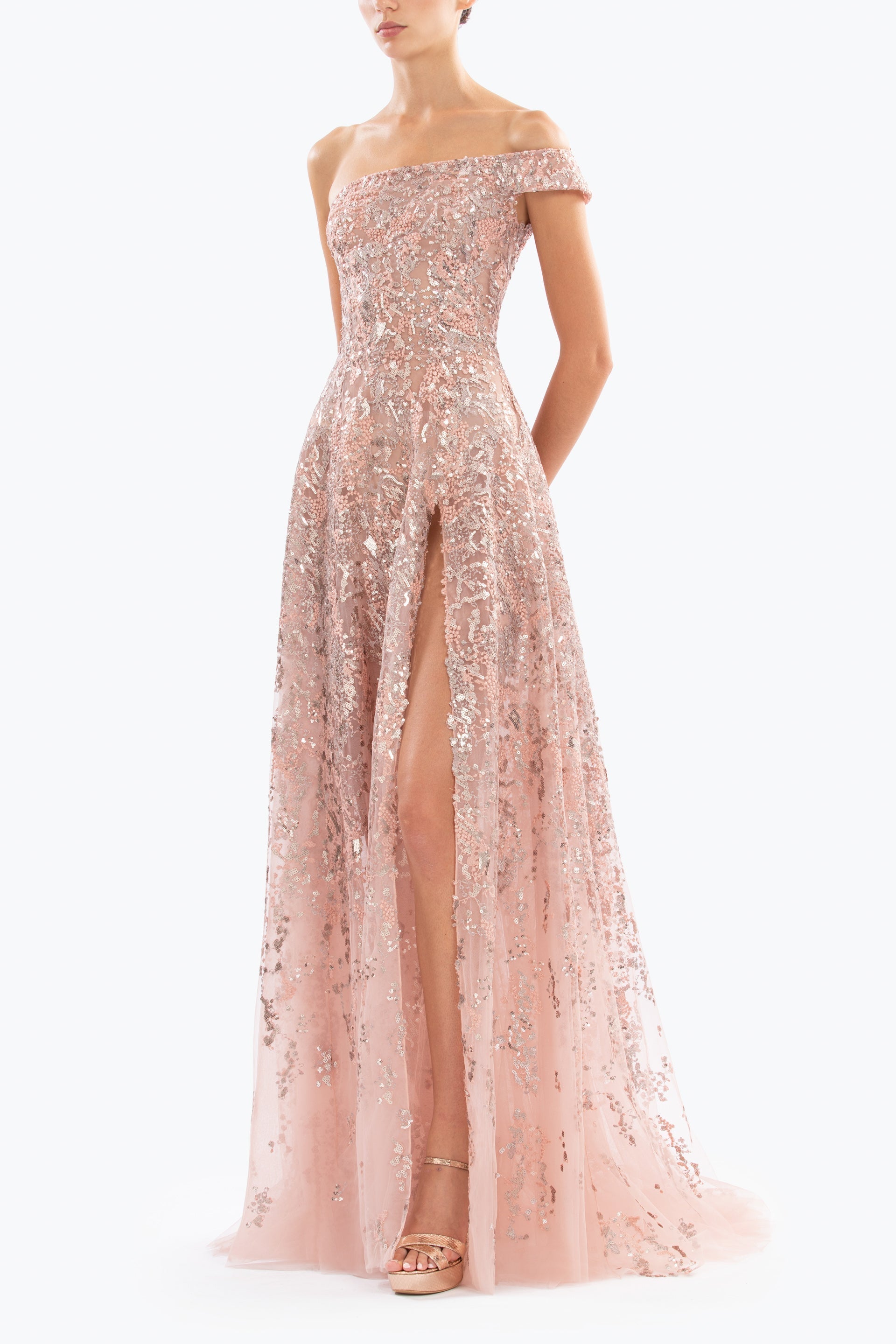 OFF-SHOULDER LONG EMBROIDERED DRESS