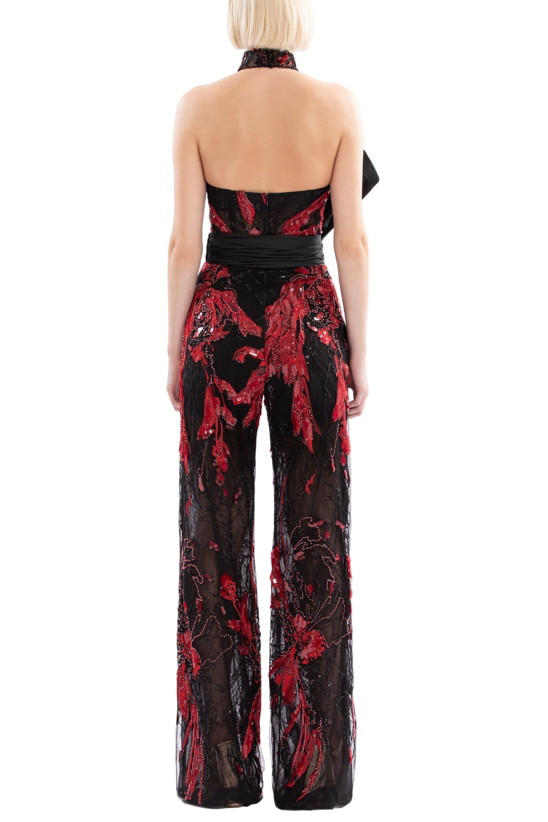 EMBROIDERED STRAPLESS JUMPSUIT