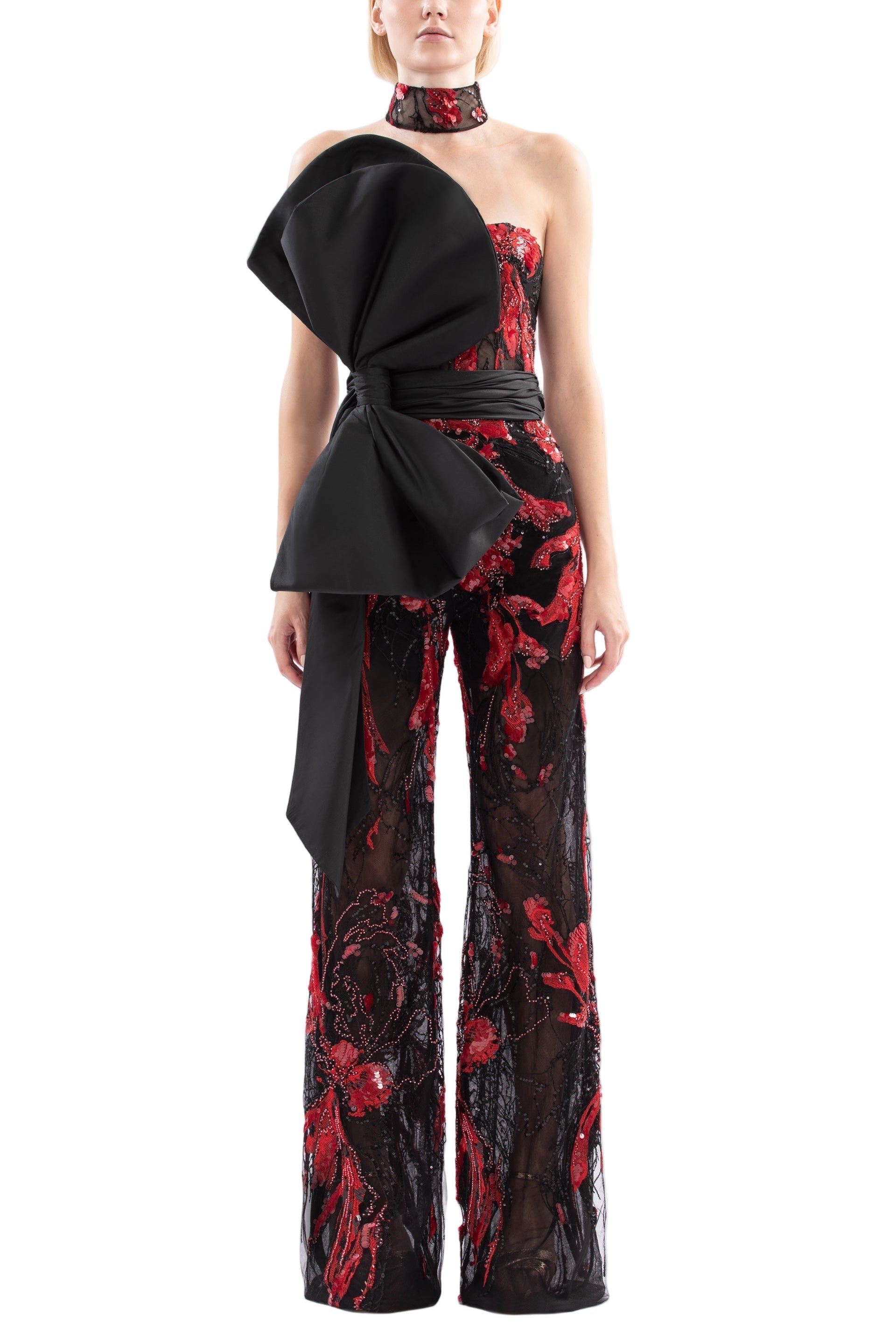 EMBROIDERED STRAPLESS JUMPSUIT