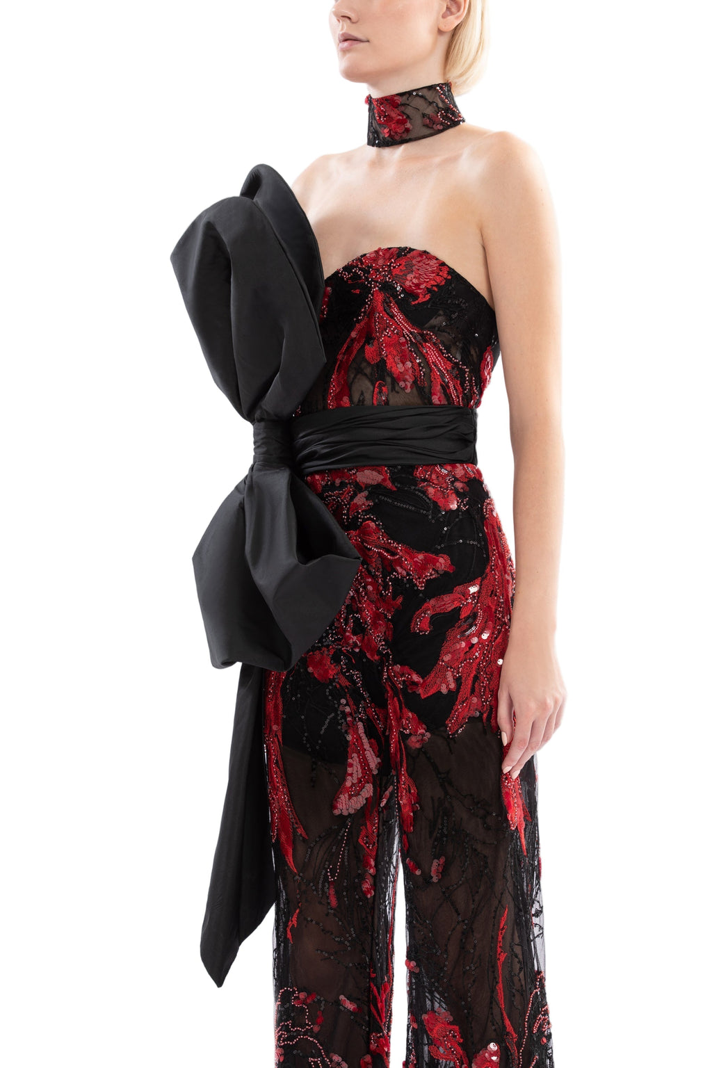 EMBROIDERED STRAPLESS JUMPSUIT