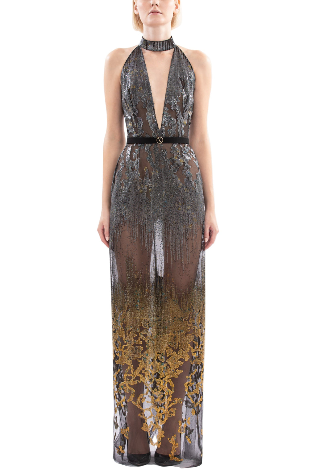 LONG EMBELLISHED FITTED DRESS