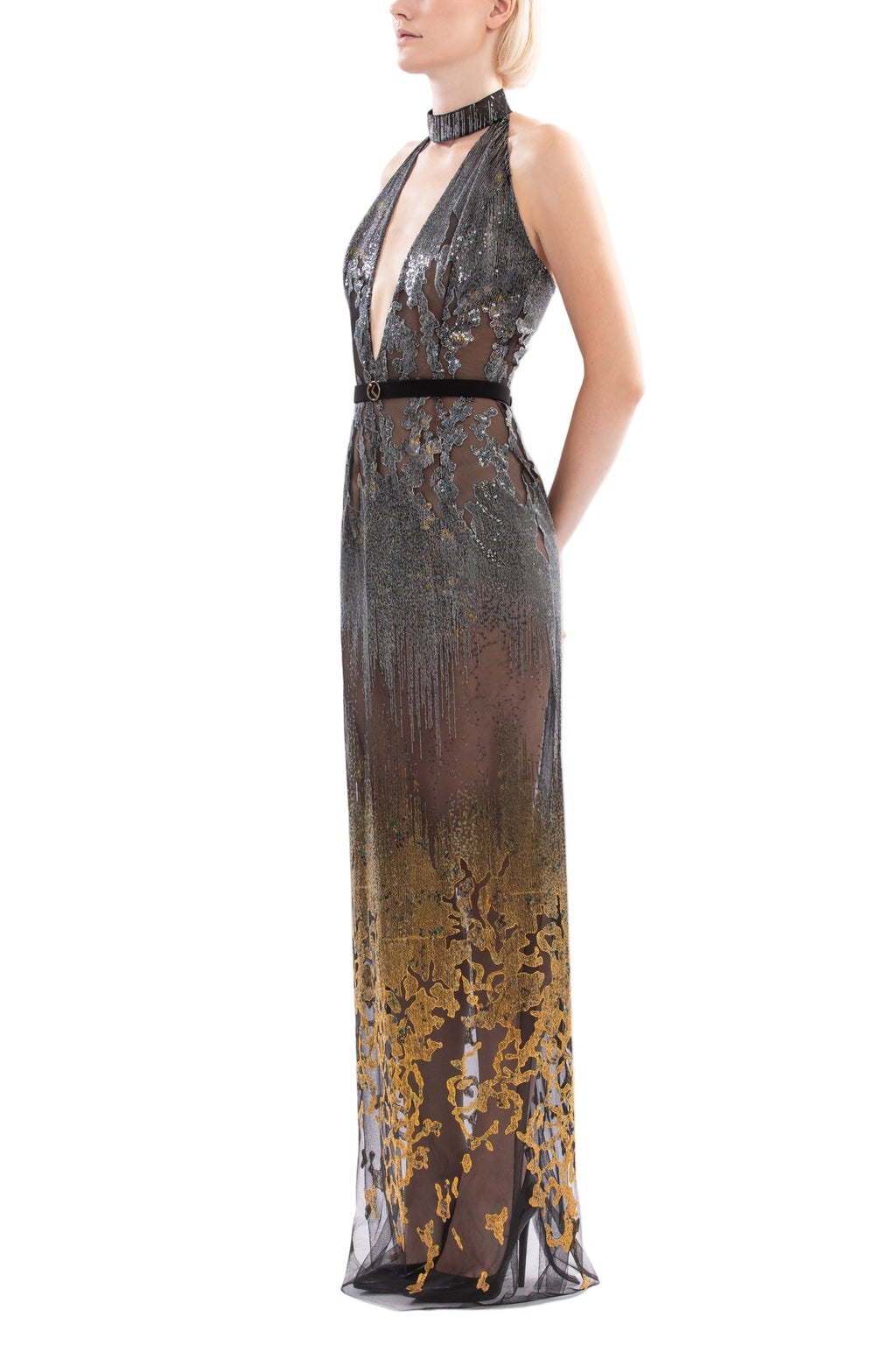 LONG EMBELLISHED FITTED DRESS