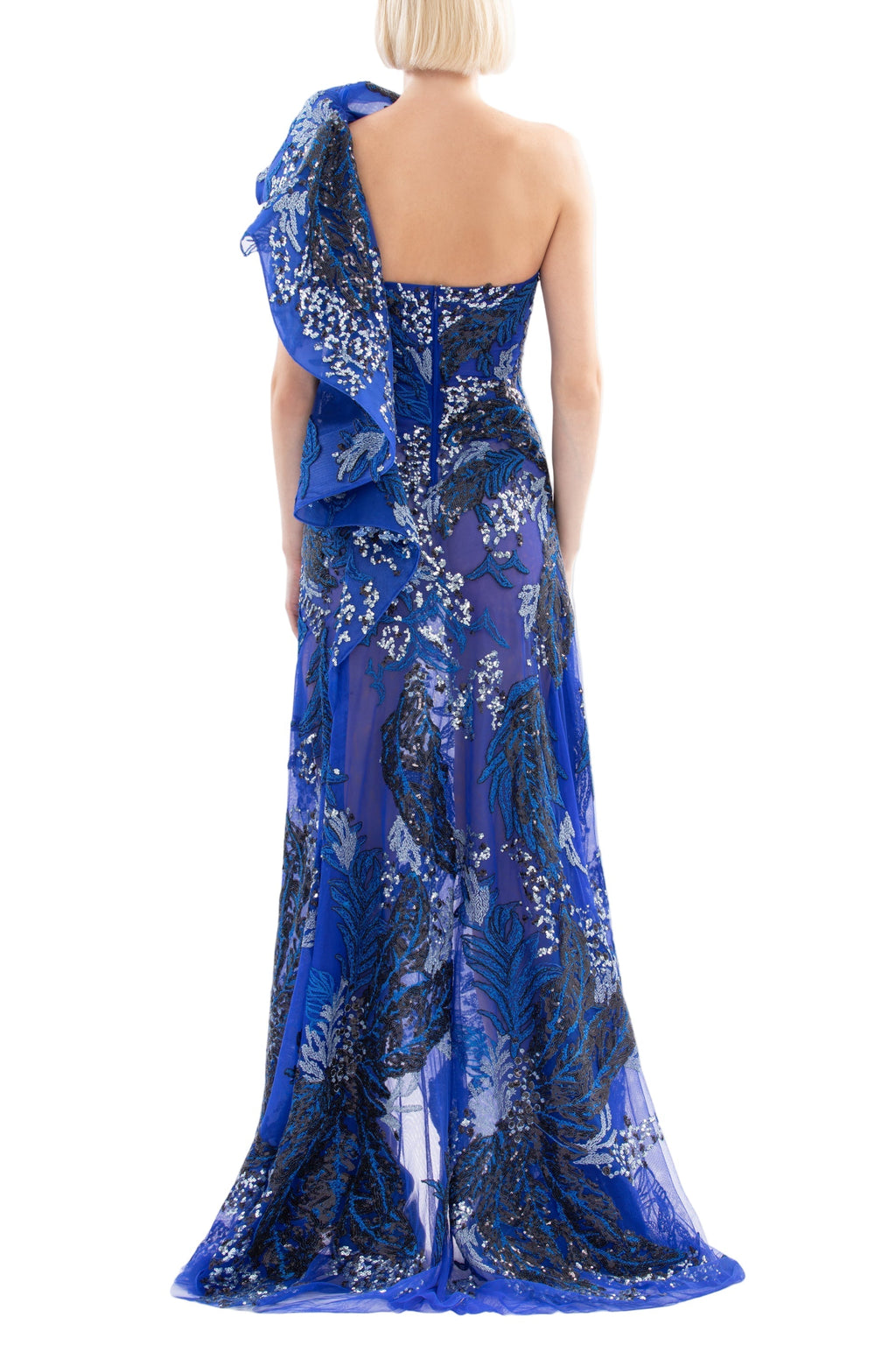 ONE-SHOULDER EMBROIDERED LONG DRESS