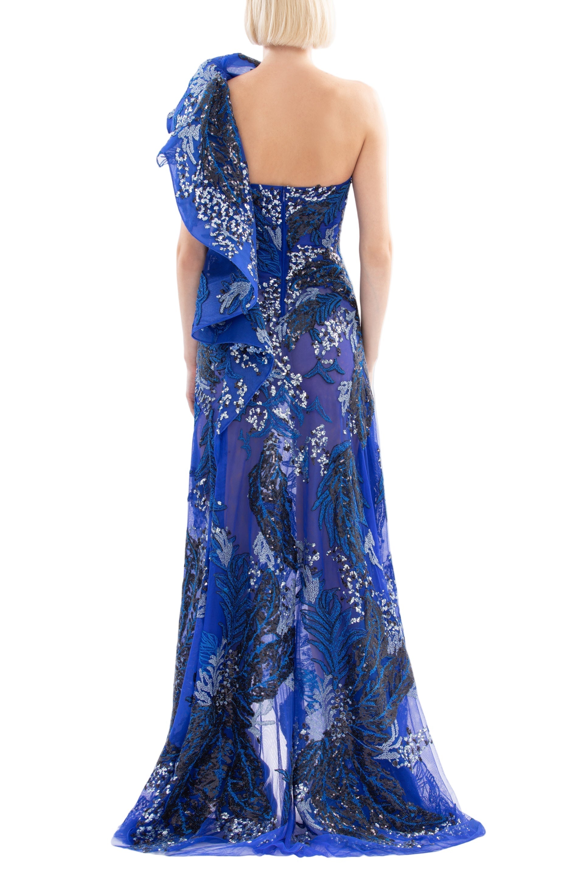 ONE-SHOULDER EMBROIDERED LONG DRESS