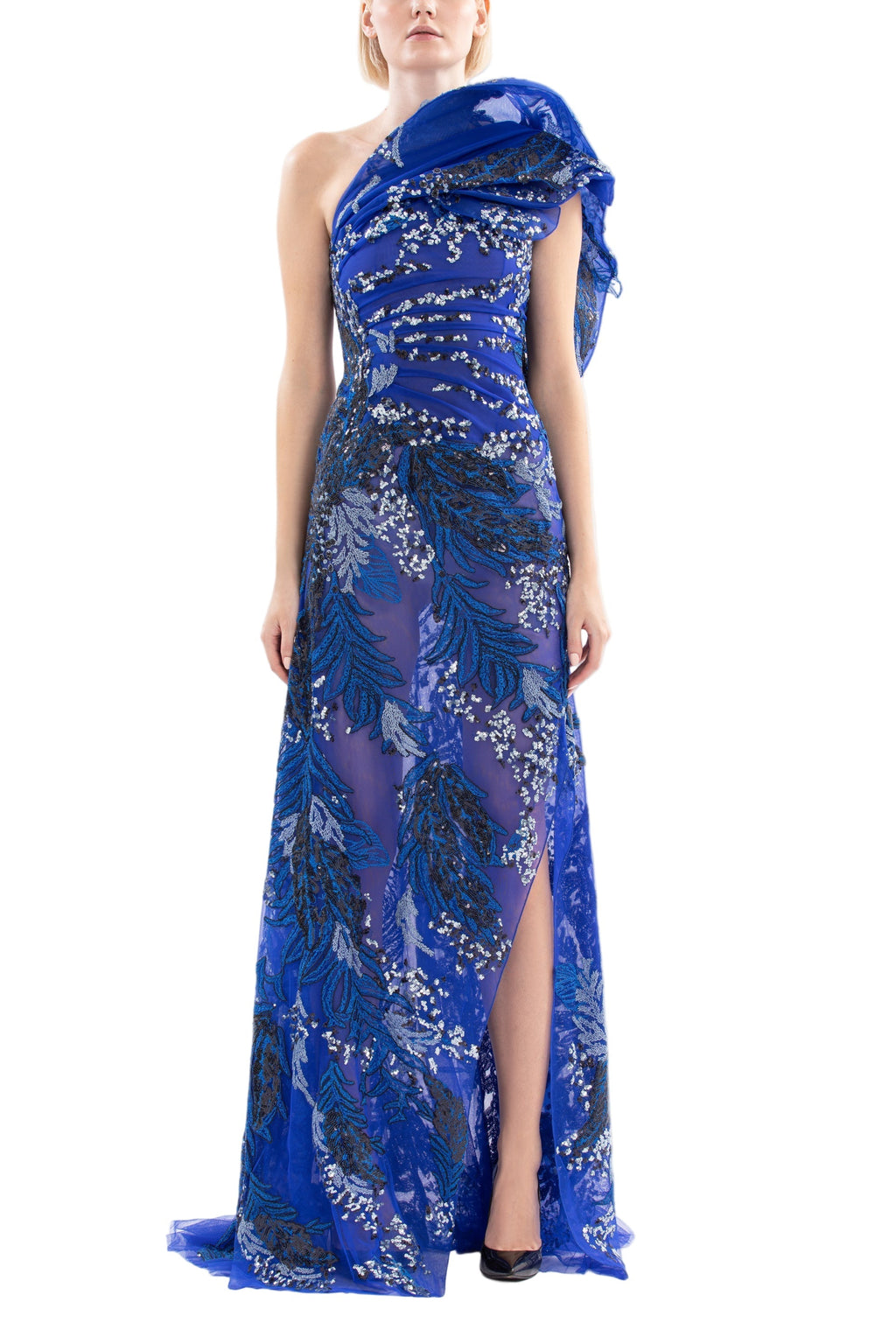 ONE-SHOULDER EMBROIDERED LONG DRESS