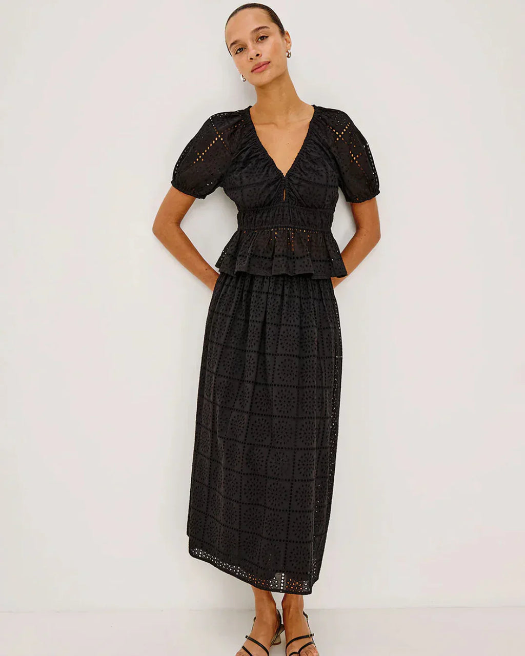 Rails Argenta Top in Black Grid Embroidery