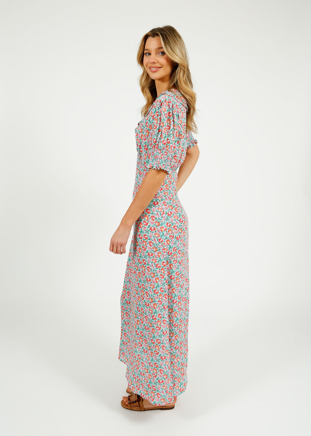 Primrose Park Dolly Dress in Block Print Pale Blue