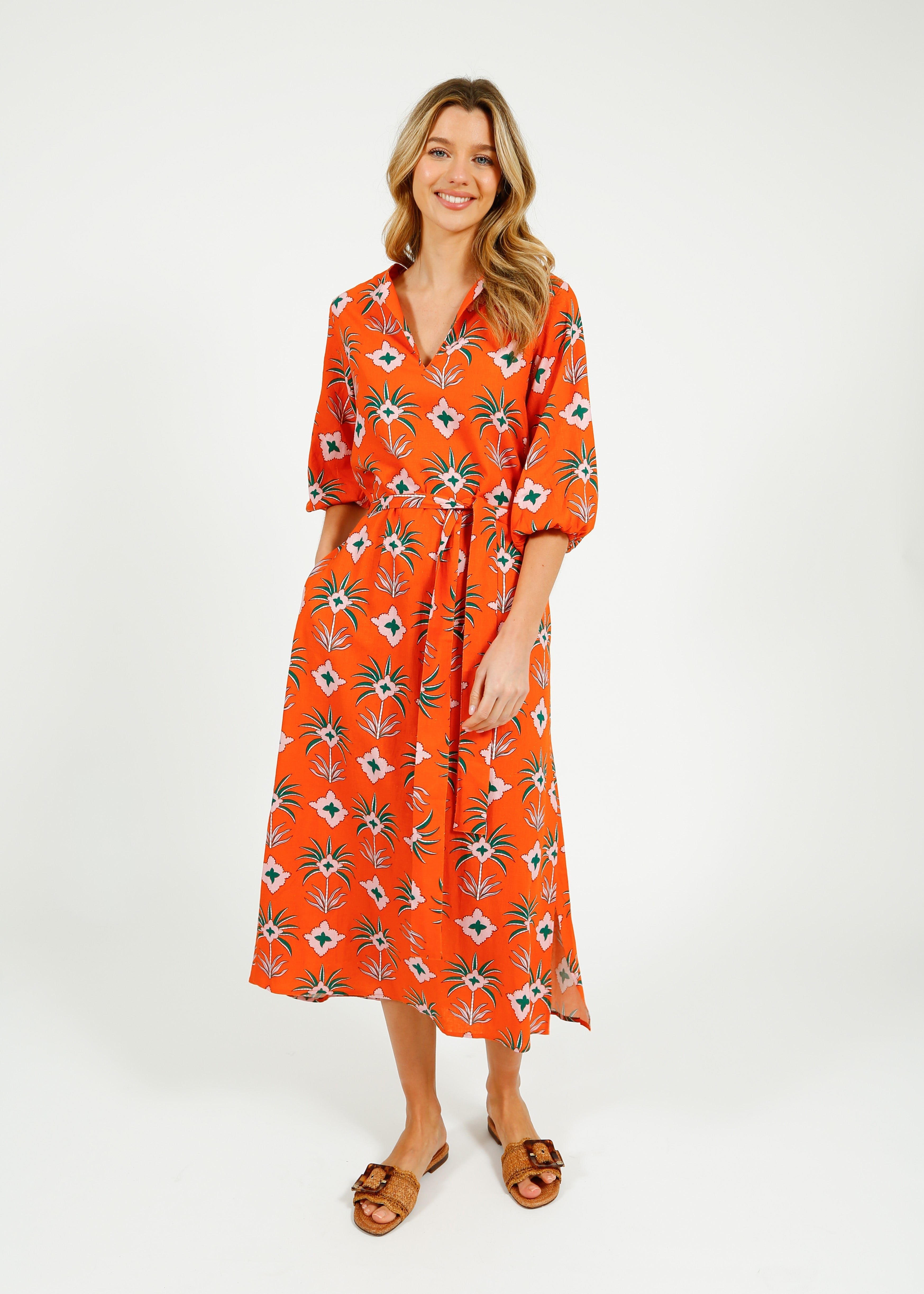 Primrose Park Harper Dress in Maxi Palm Orange