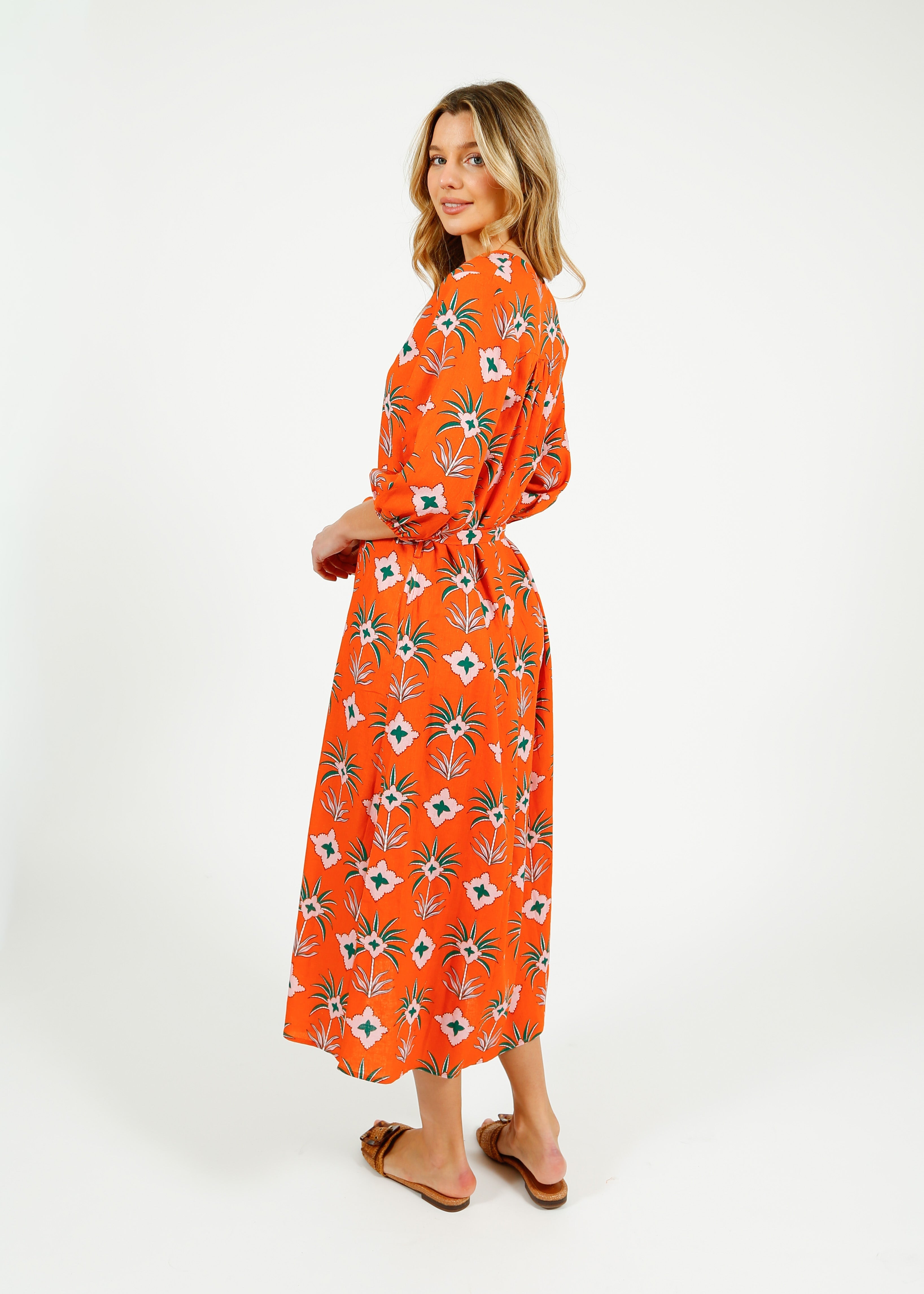 Primrose Park Harper Dress in Maxi Palm Orange