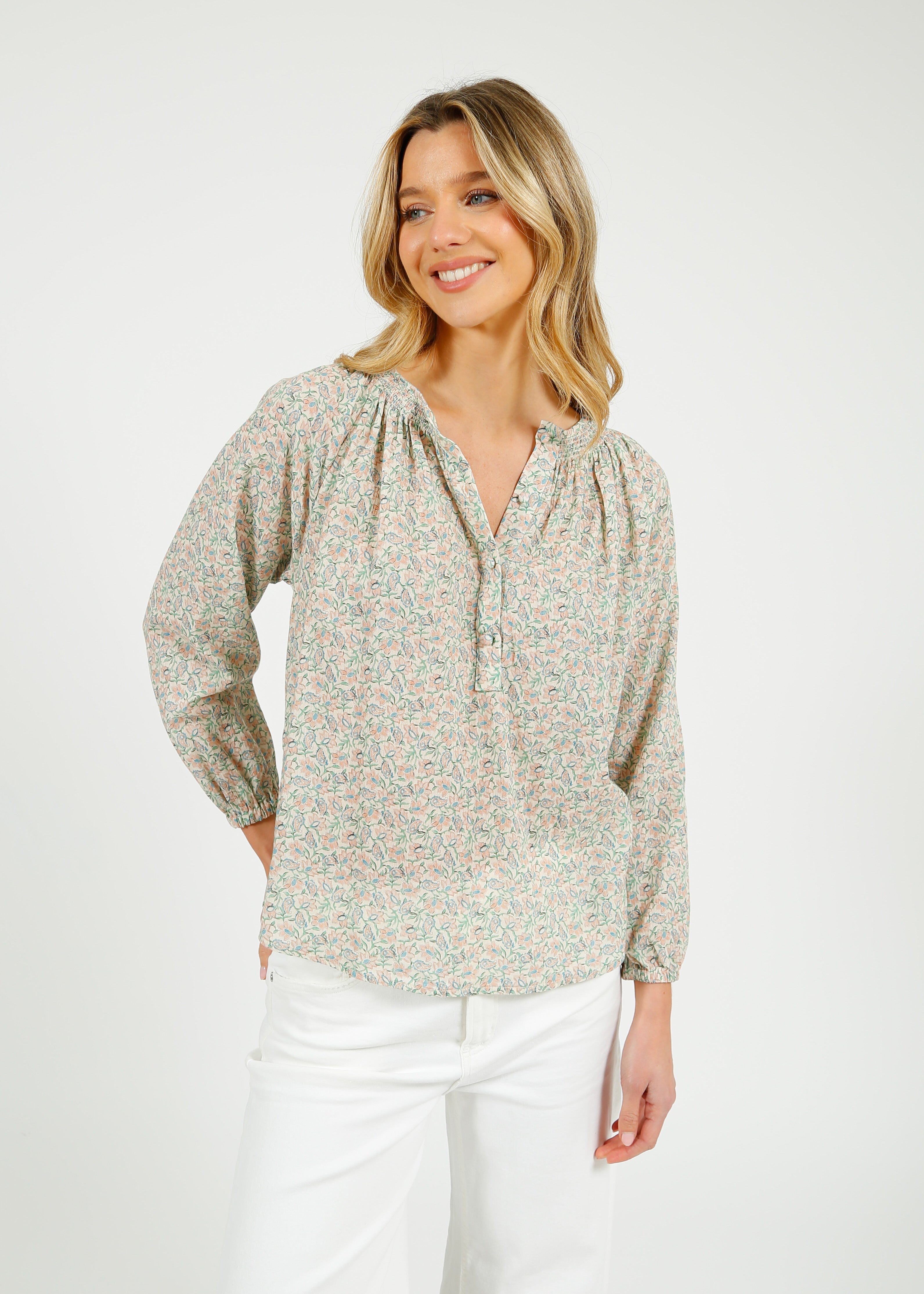 Primrose Park Jess Blouse in Block Print Cream